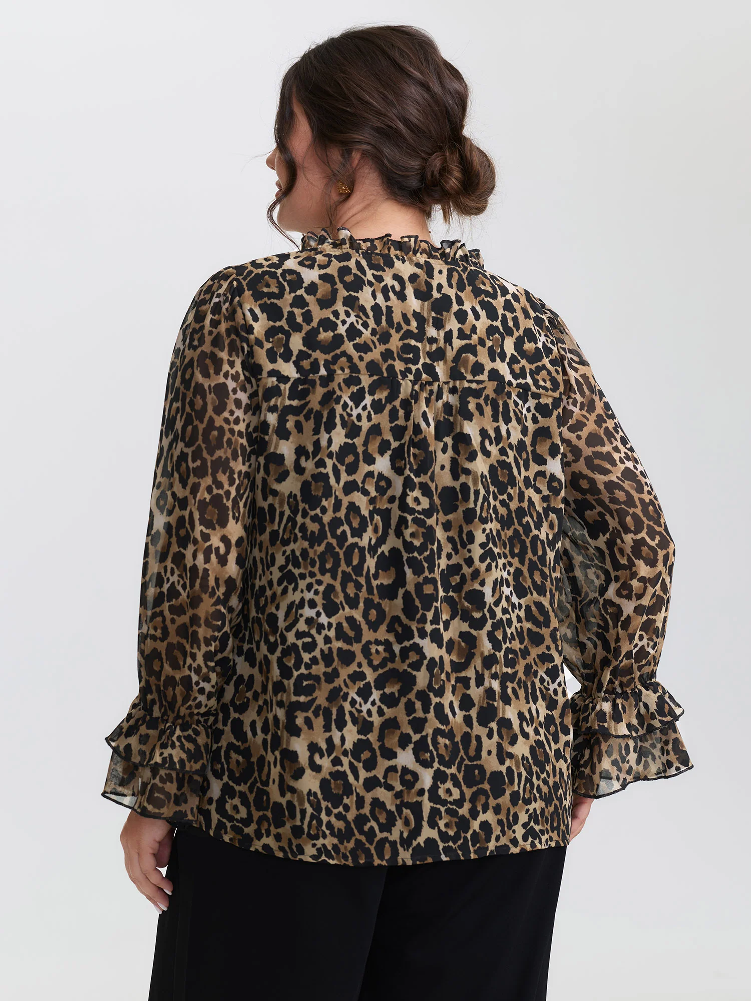 Leopard Print Ruffled Sleeve Blouse - Image 4