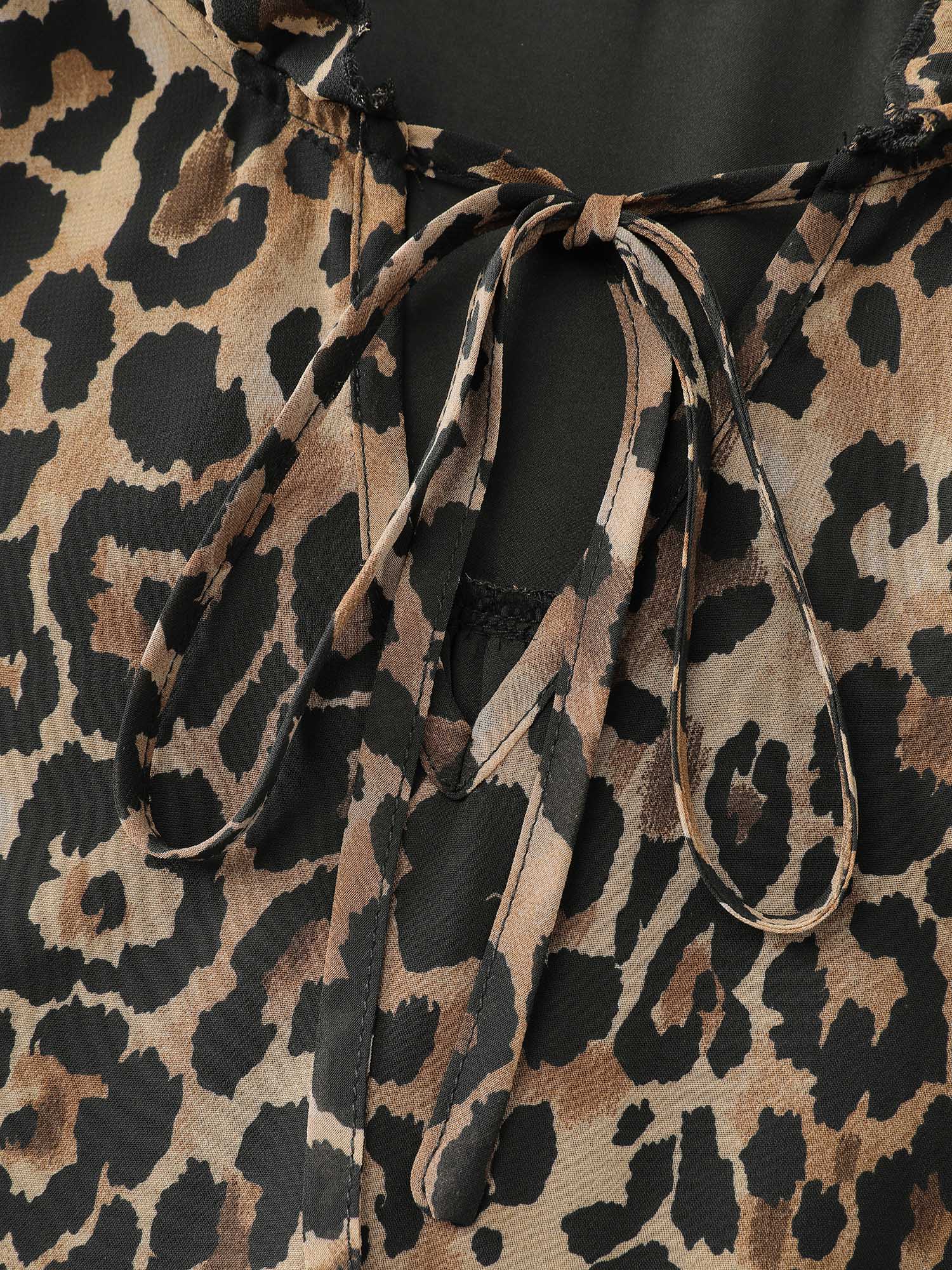 Leopard Print Ruffled Sleeve Blouse - Image 5