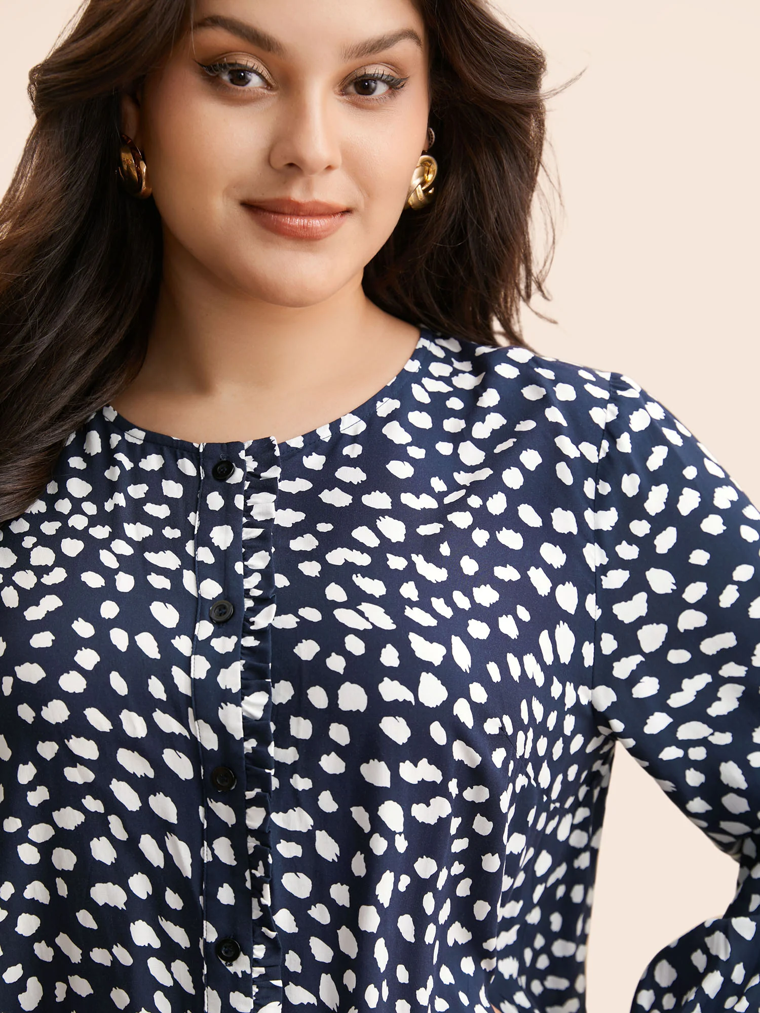 Leopard Print Ruffles Lantern Sleeve Blouse - Image 3