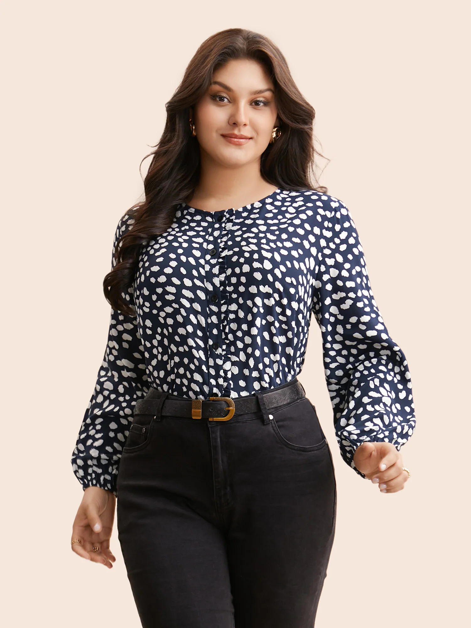 Leopard Print Ruffles Lantern Sleeve Blouse - Image 4