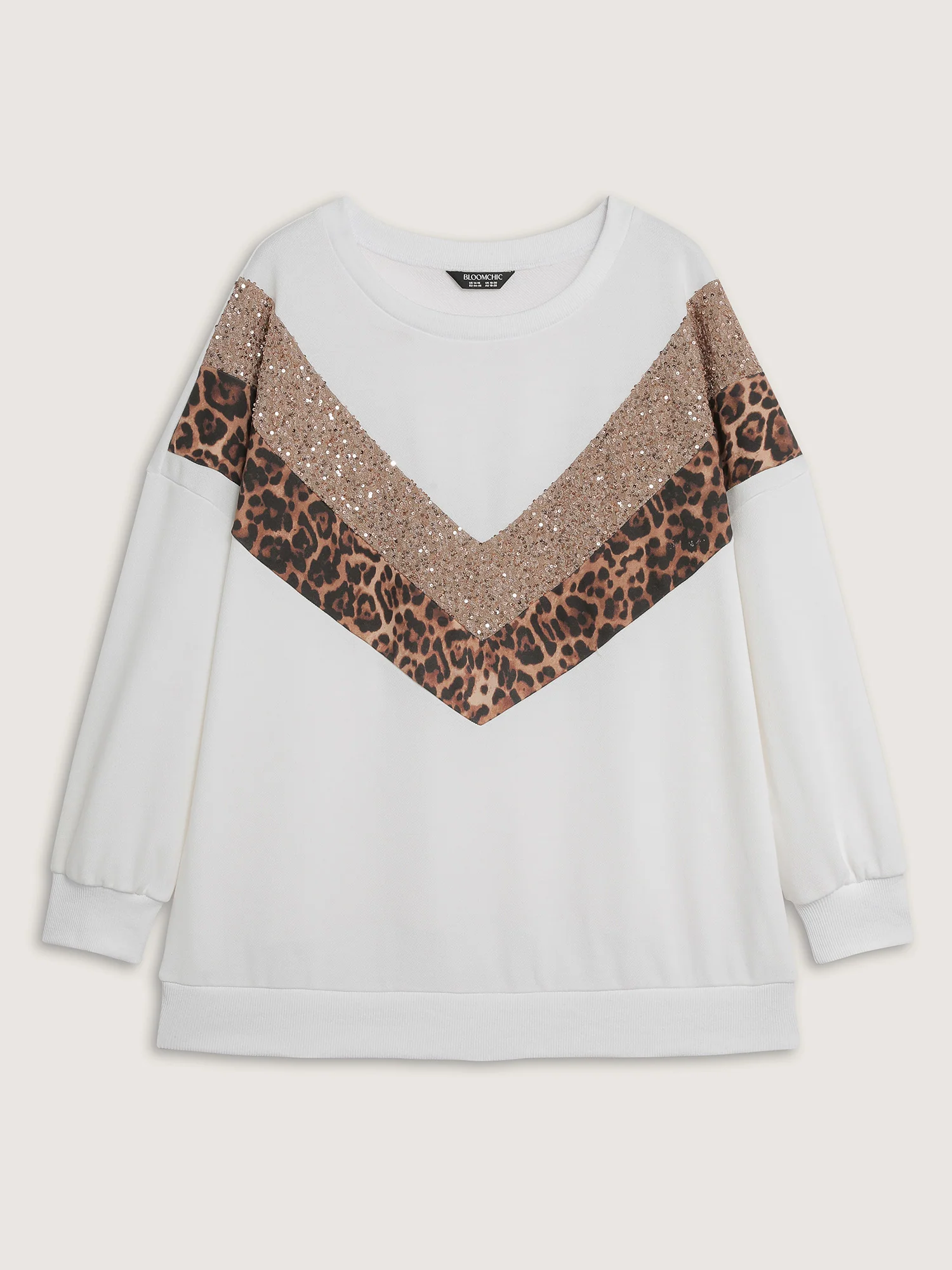 Leopard Print Sequin Contrast Sweatshirt - Image 7