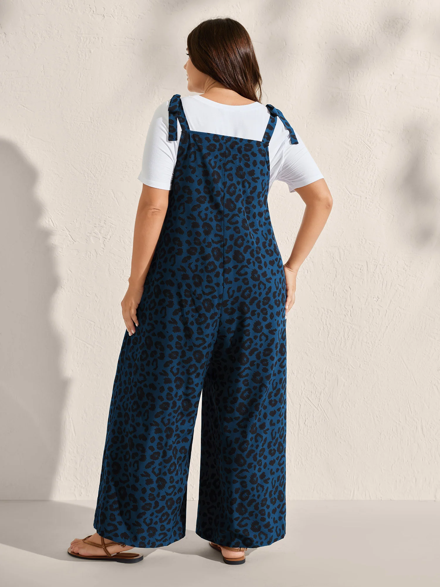 Leopard Print Pockets Shoulder Ties Jumpsuit - Image 11