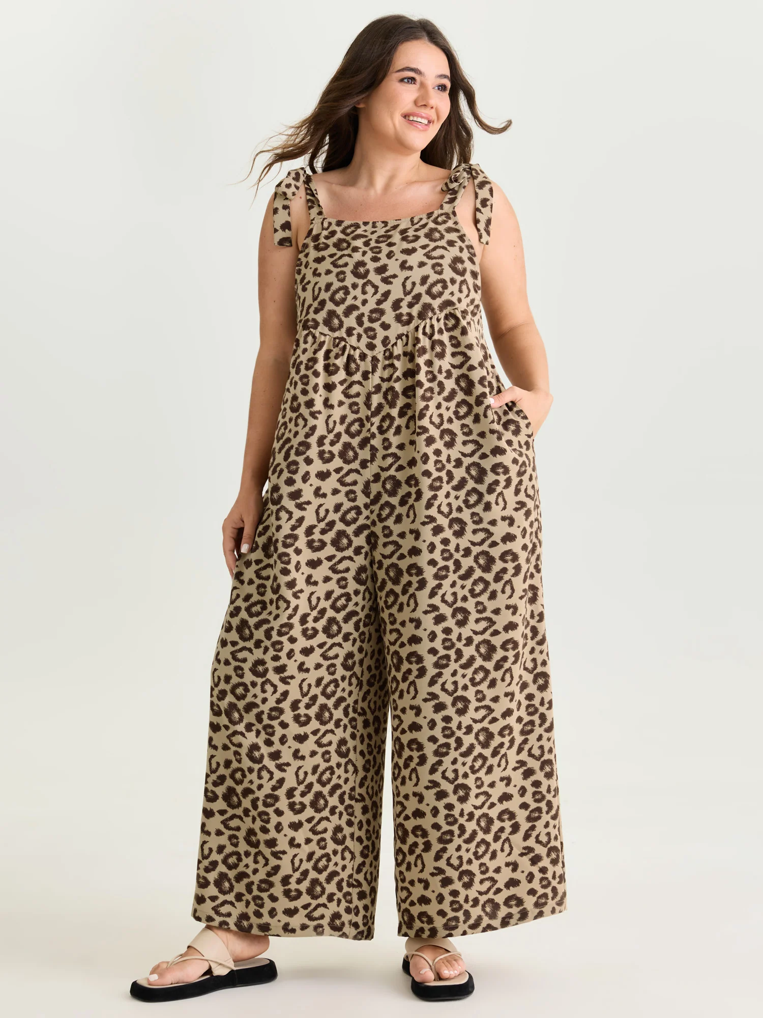 Leopard Print Pockets Shoulder Ties Jumpsuit - Image 12