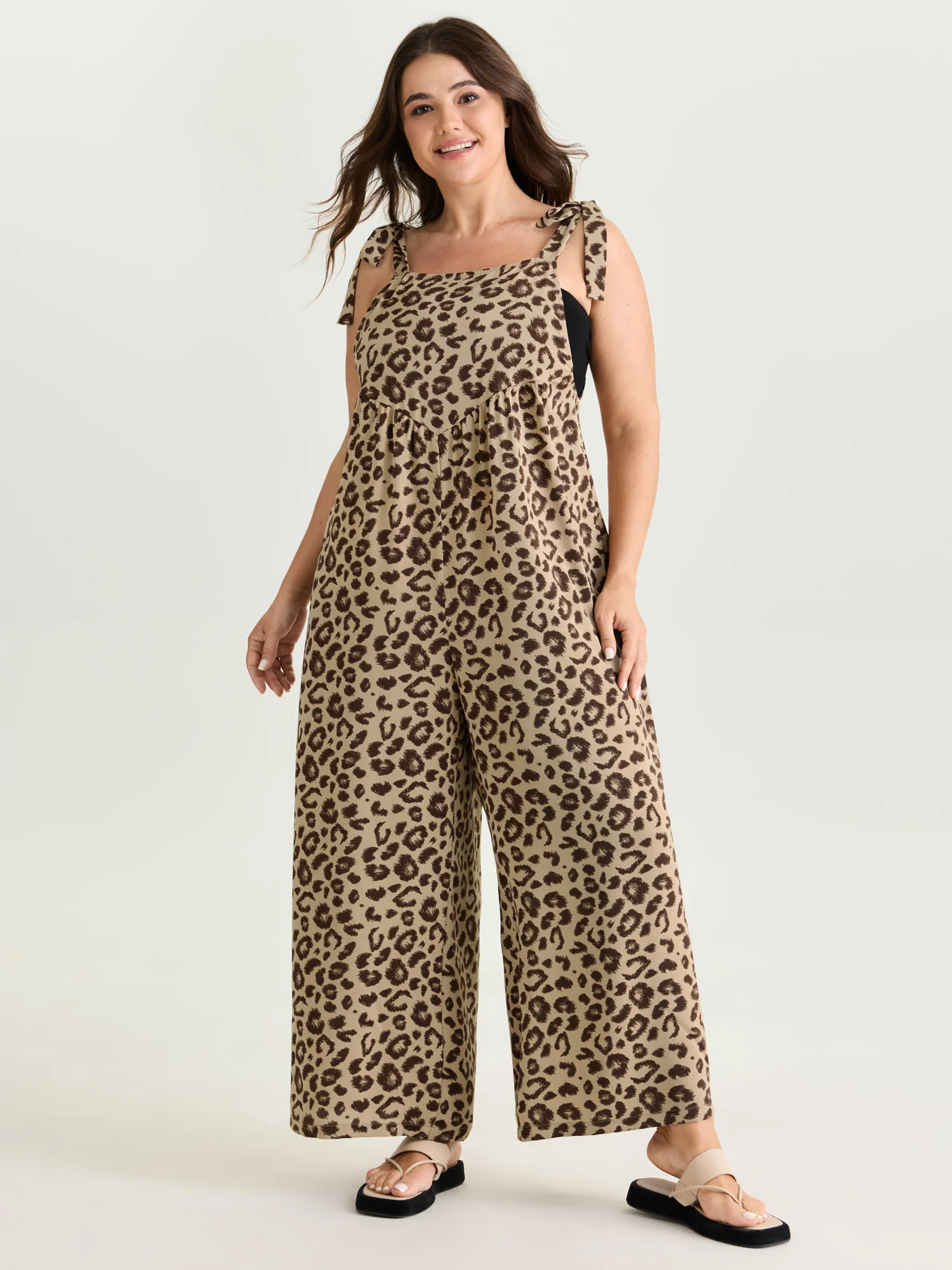 Leopard Print Pockets Shoulder Ties Jumpsuit - Image 14