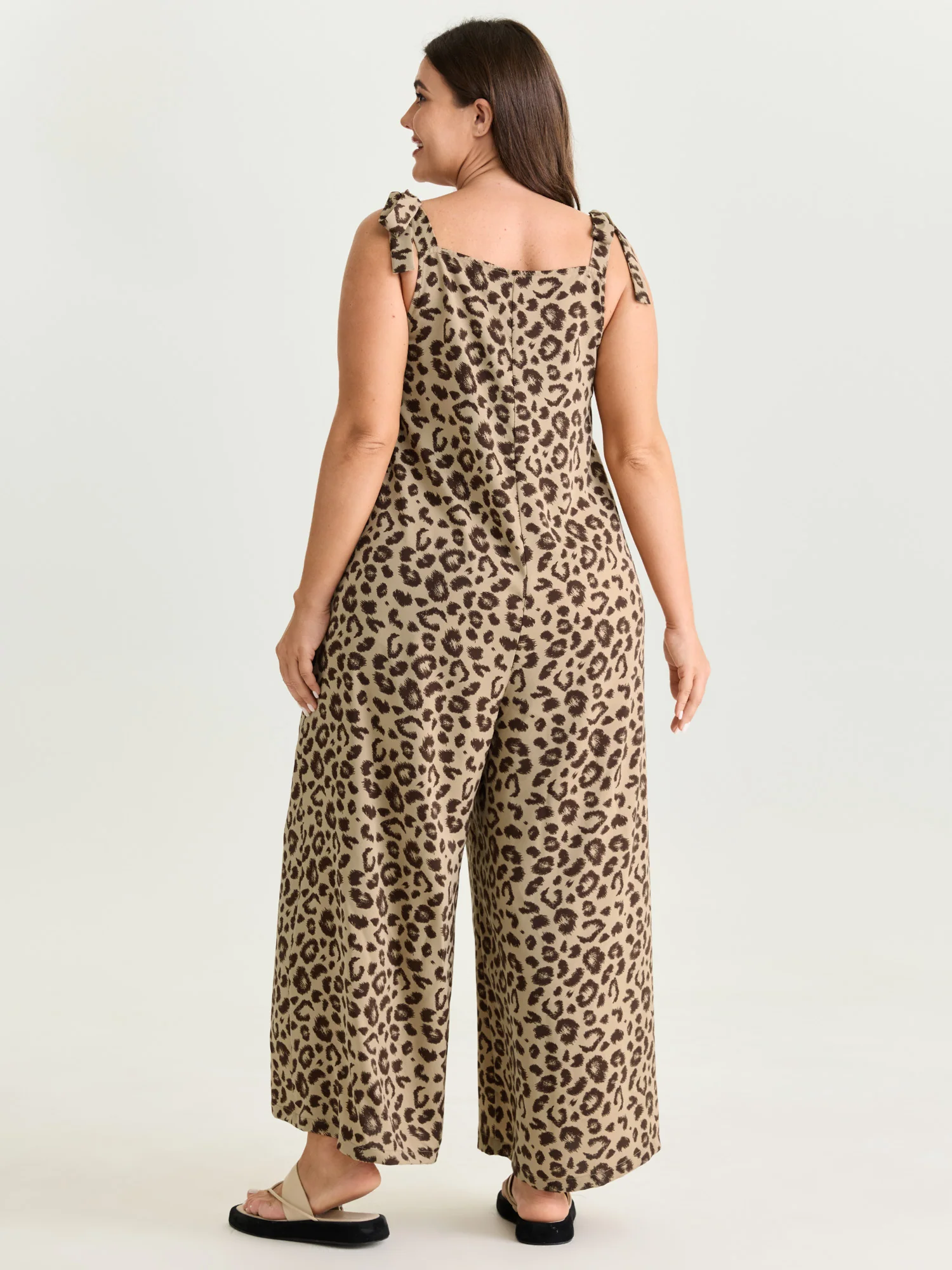 Leopard Print Pockets Shoulder Ties Jumpsuit - Image 15