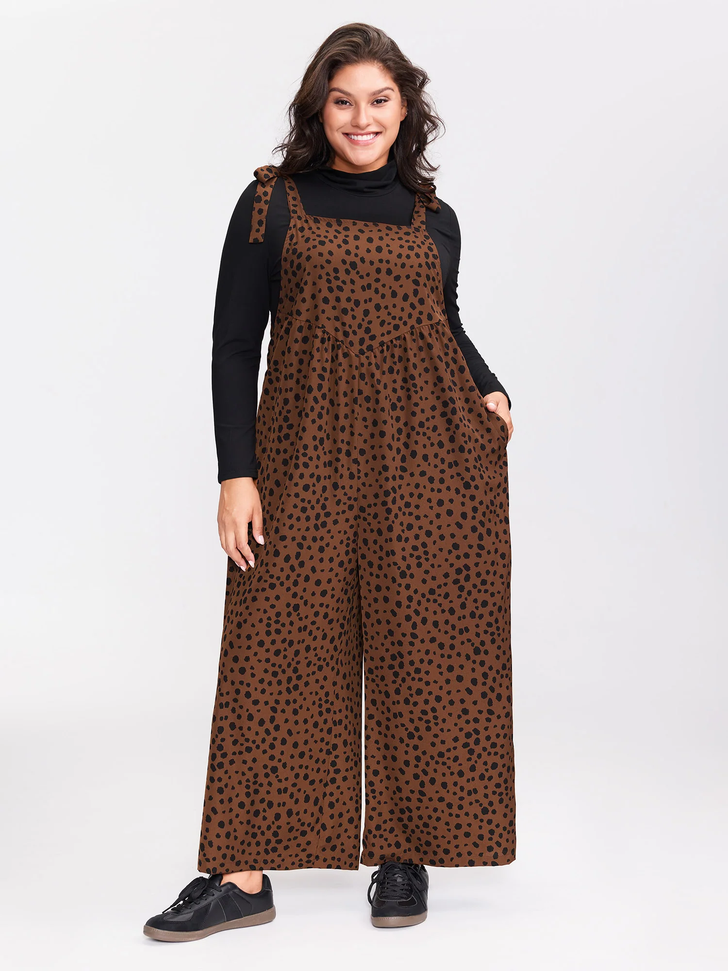 Leopard Print Pockets Shoulder Ties Jumpsuit - Image 16