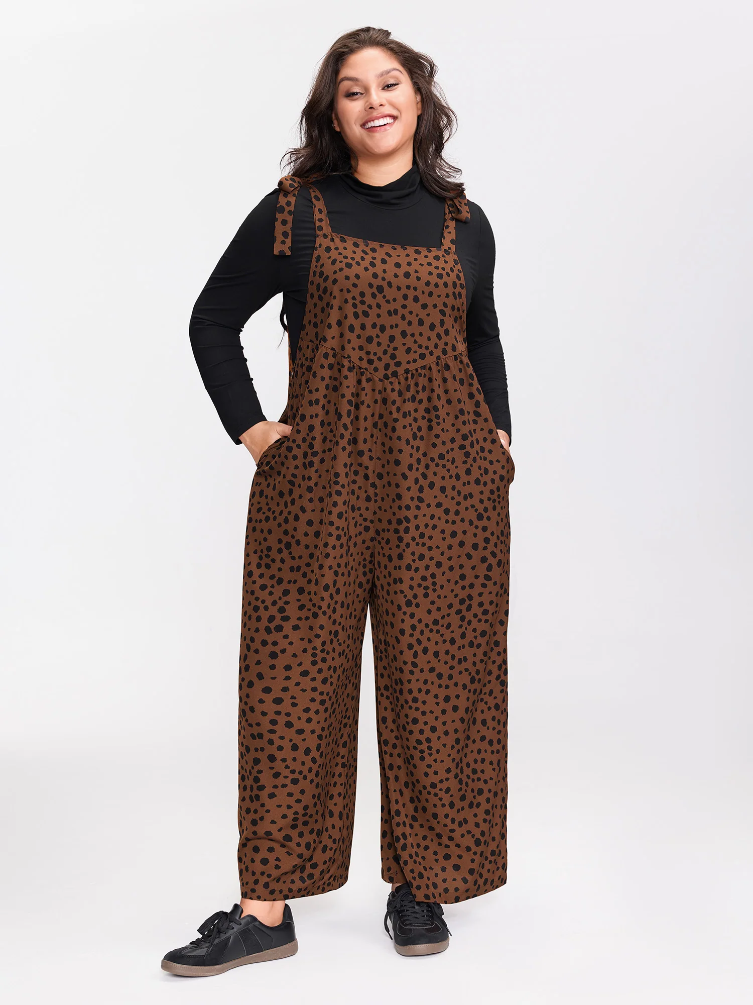 Leopard Print Pockets Shoulder Ties Jumpsuit - Image 18