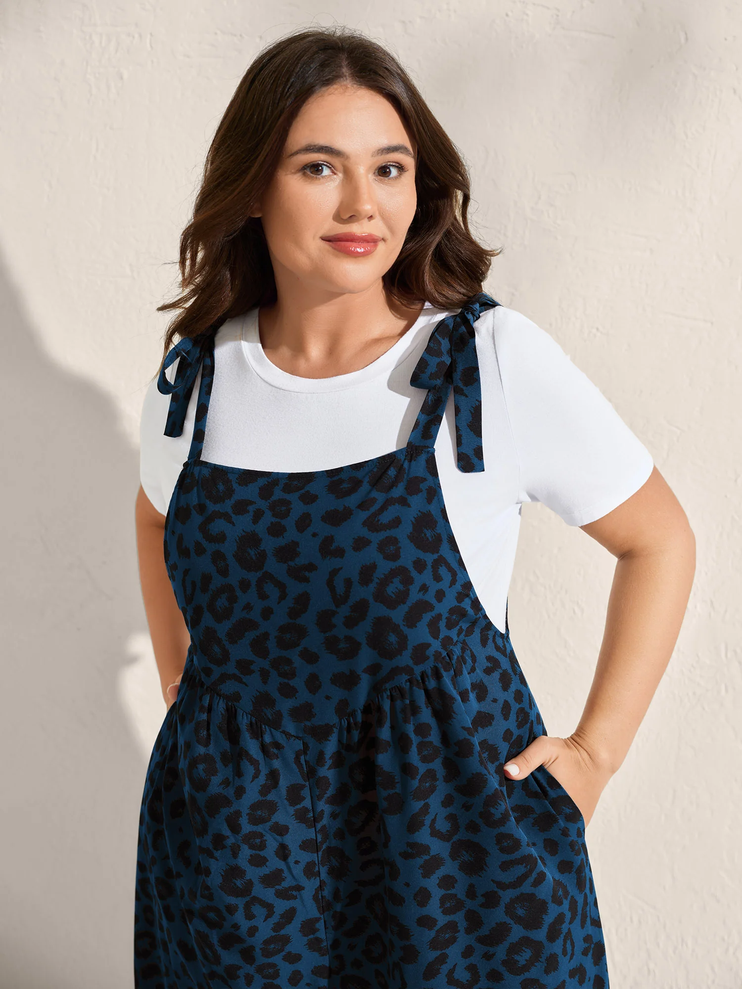 Leopard Print Pockets Shoulder Ties Jumpsuit - Image 9