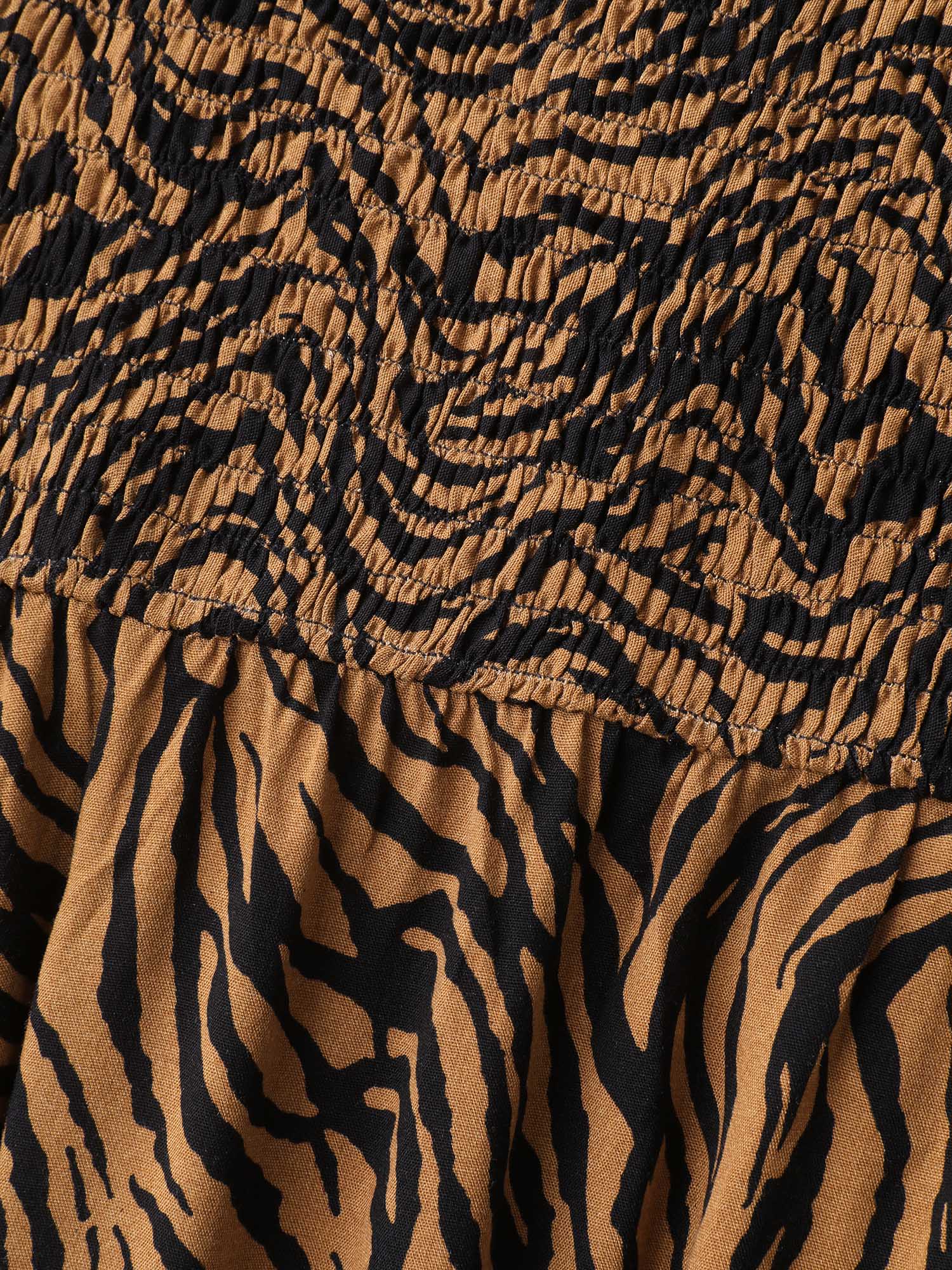 Leopard Print Shirred Split Hem Midi Dress - Image 5