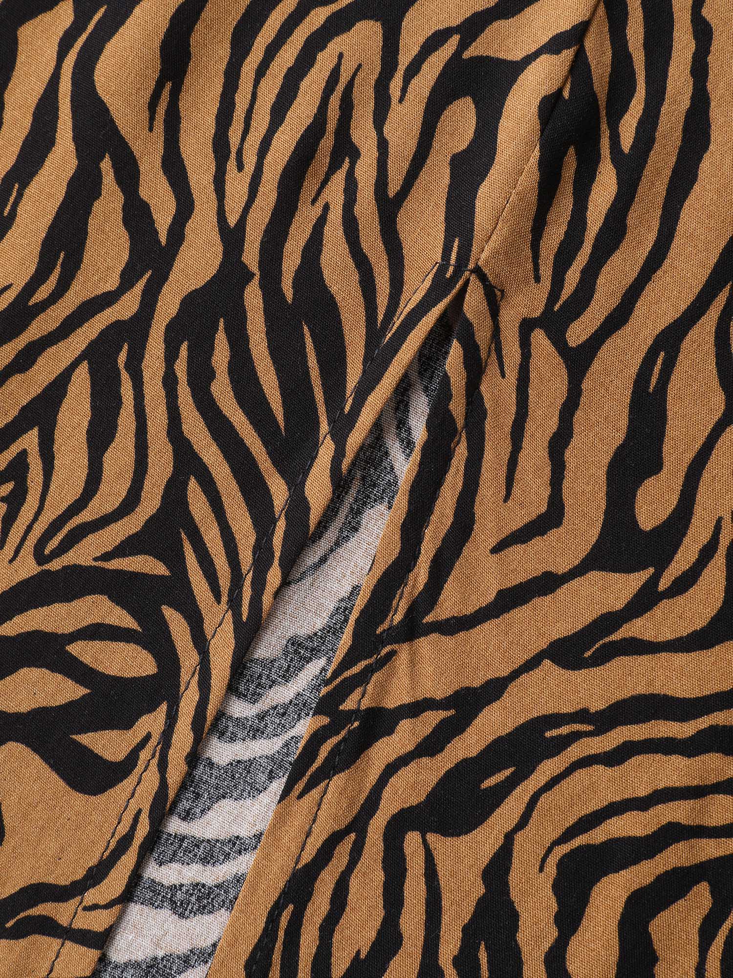 Leopard Print Shirred Split Hem Midi Dress - Image 6