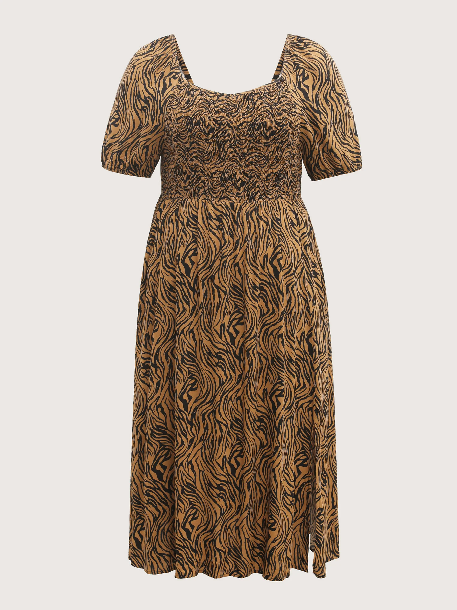 Leopard Print Shirred Split Hem Midi Dress - Image 7