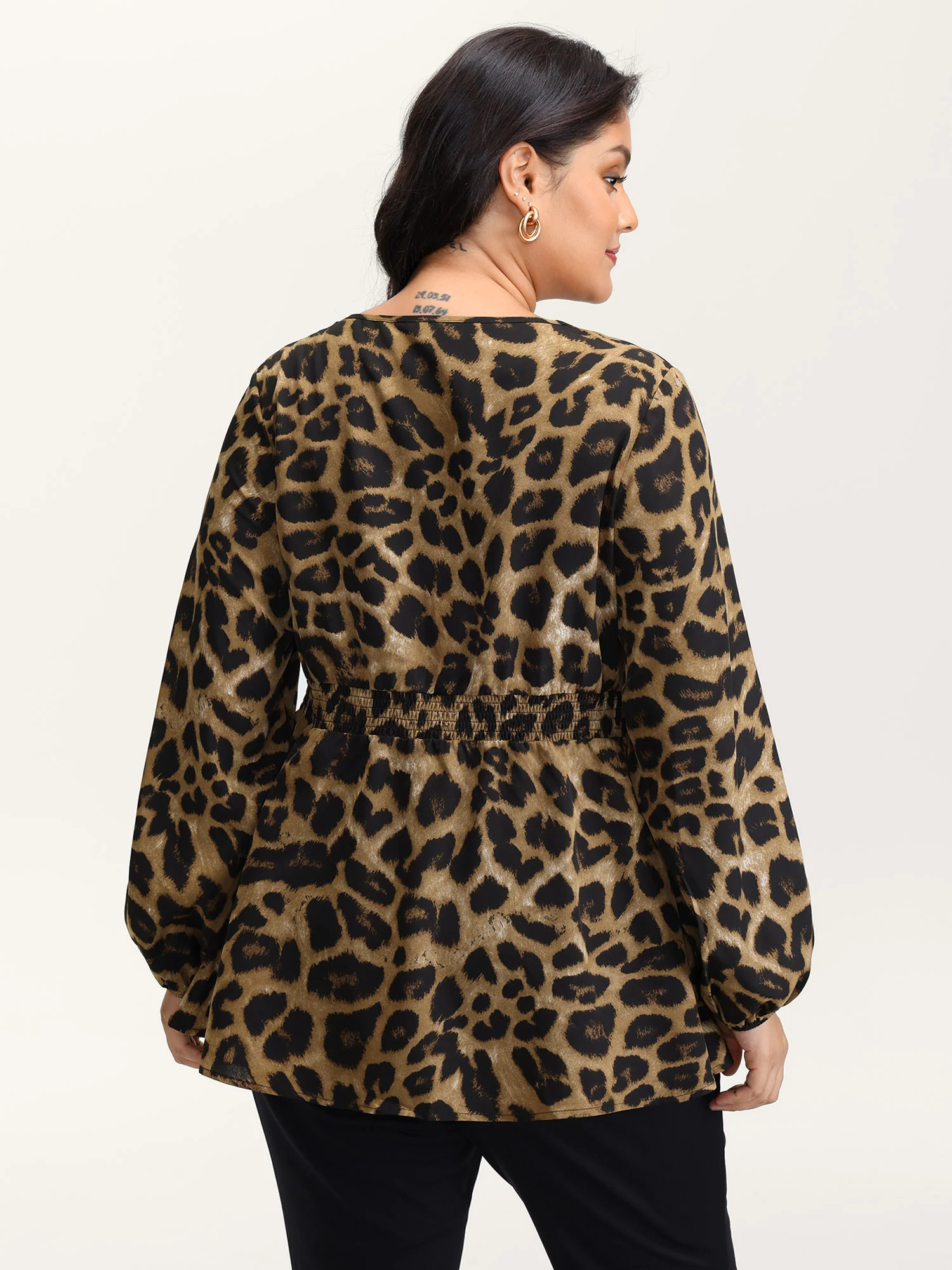 Leopard Print Shirred Waist Blouse - Image 4