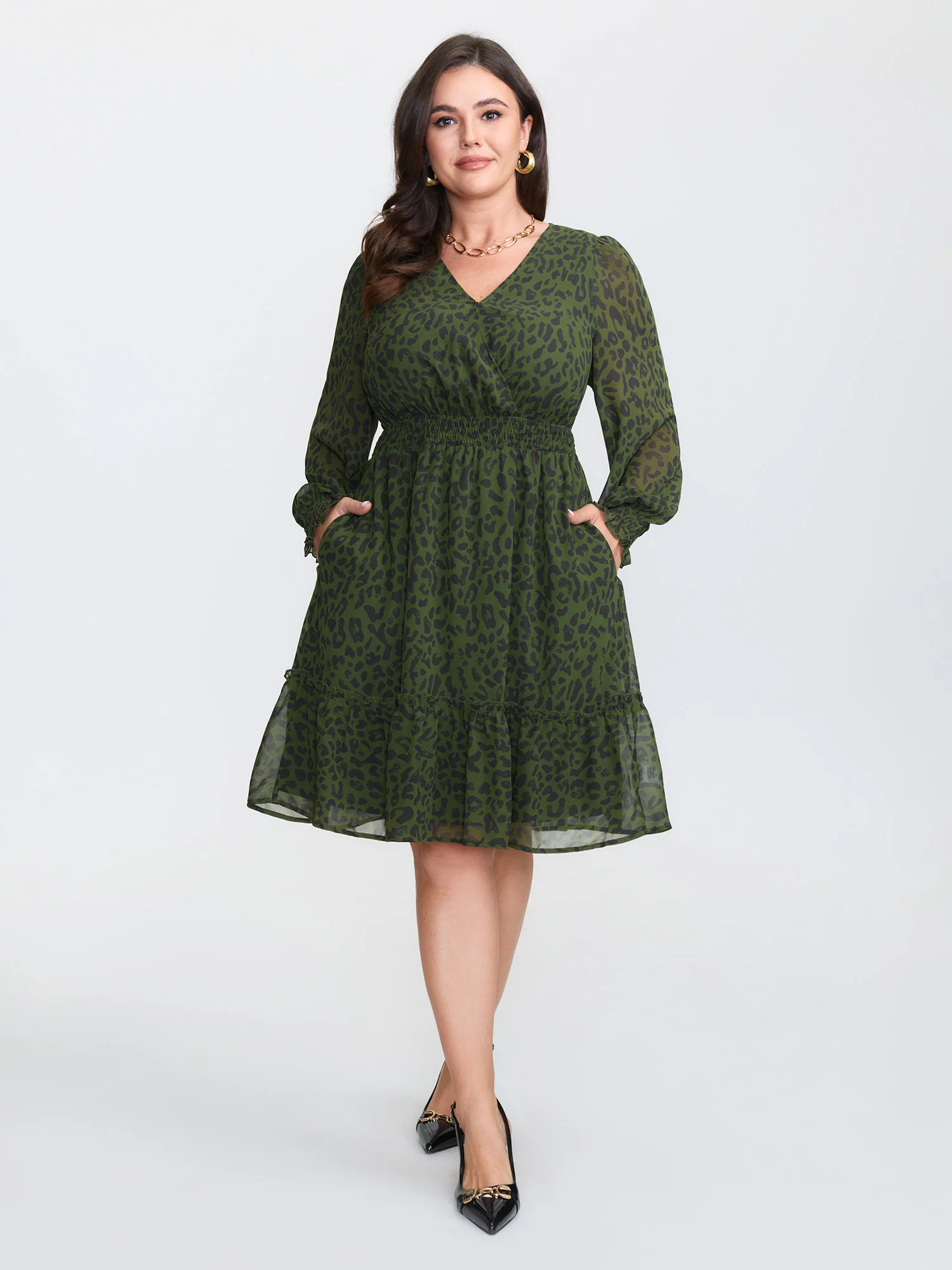 Leopard Print Shirred Waist Midi Dress - Image 2
