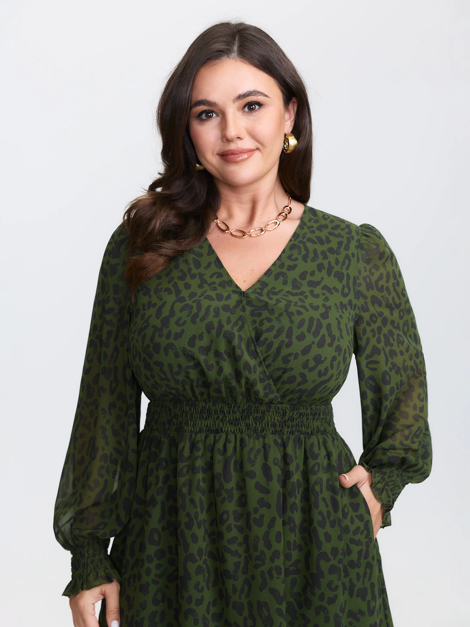 Leopard Print Shirred Waist Midi Dress - Image 3