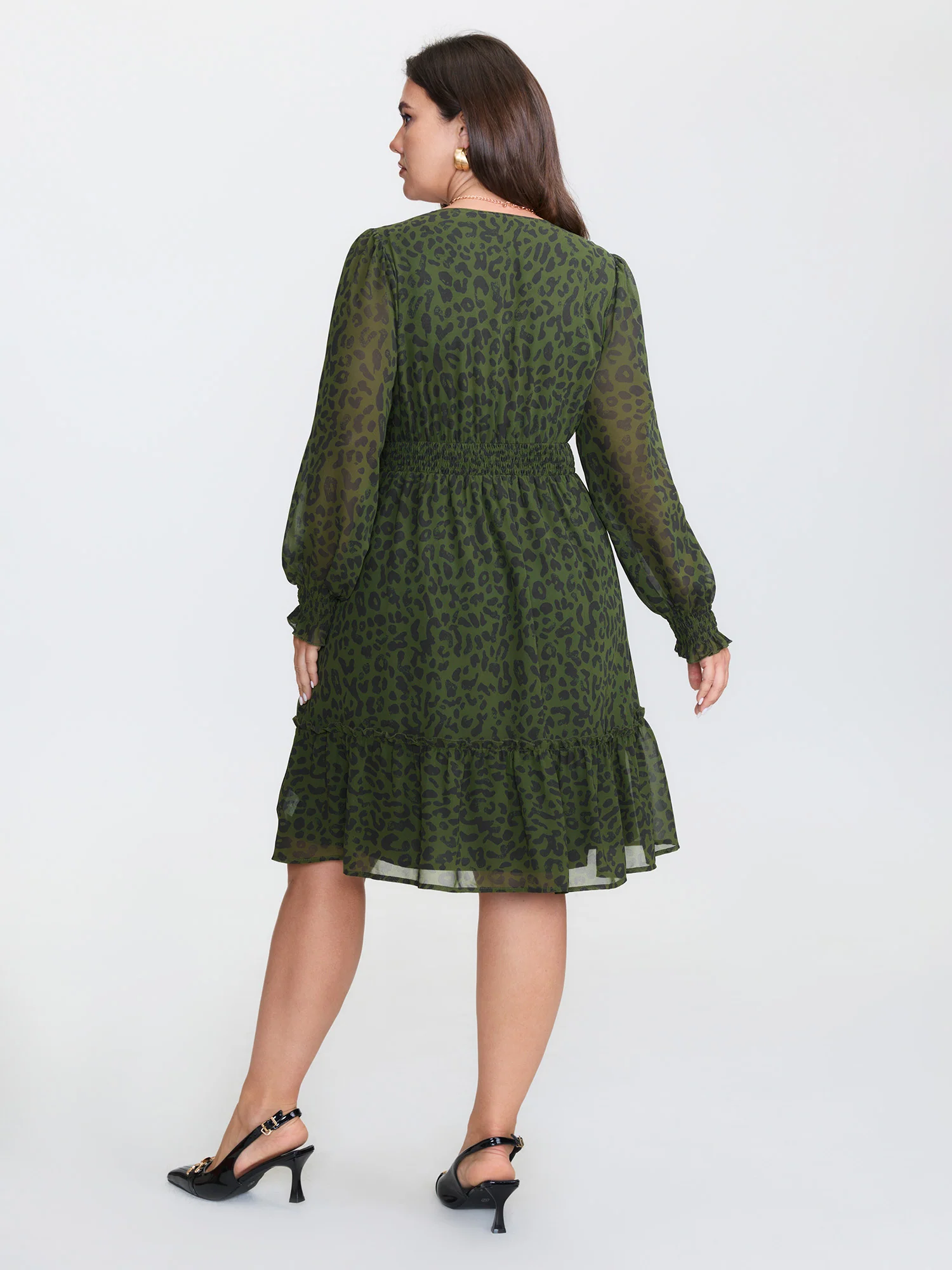 Leopard Print Shirred Waist Midi Dress - Image 5