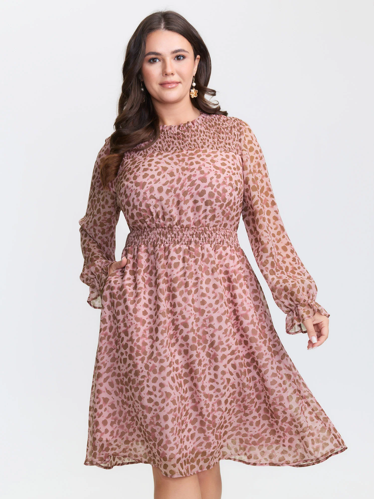 Leopard Print Shirred Waist Mini Dress
