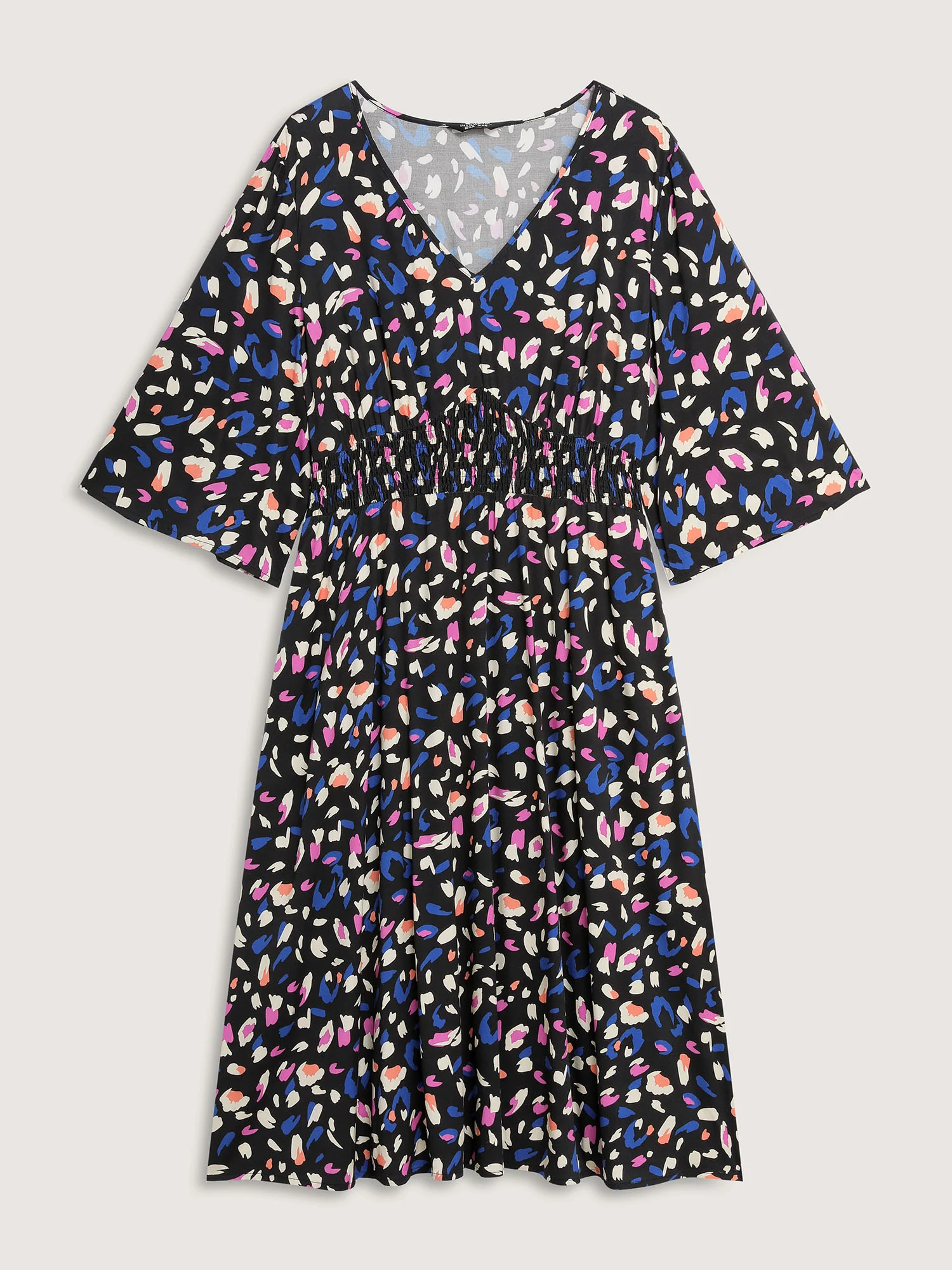 Leopard Print Shirred Waist V-Neck Midi Dress - Image 7