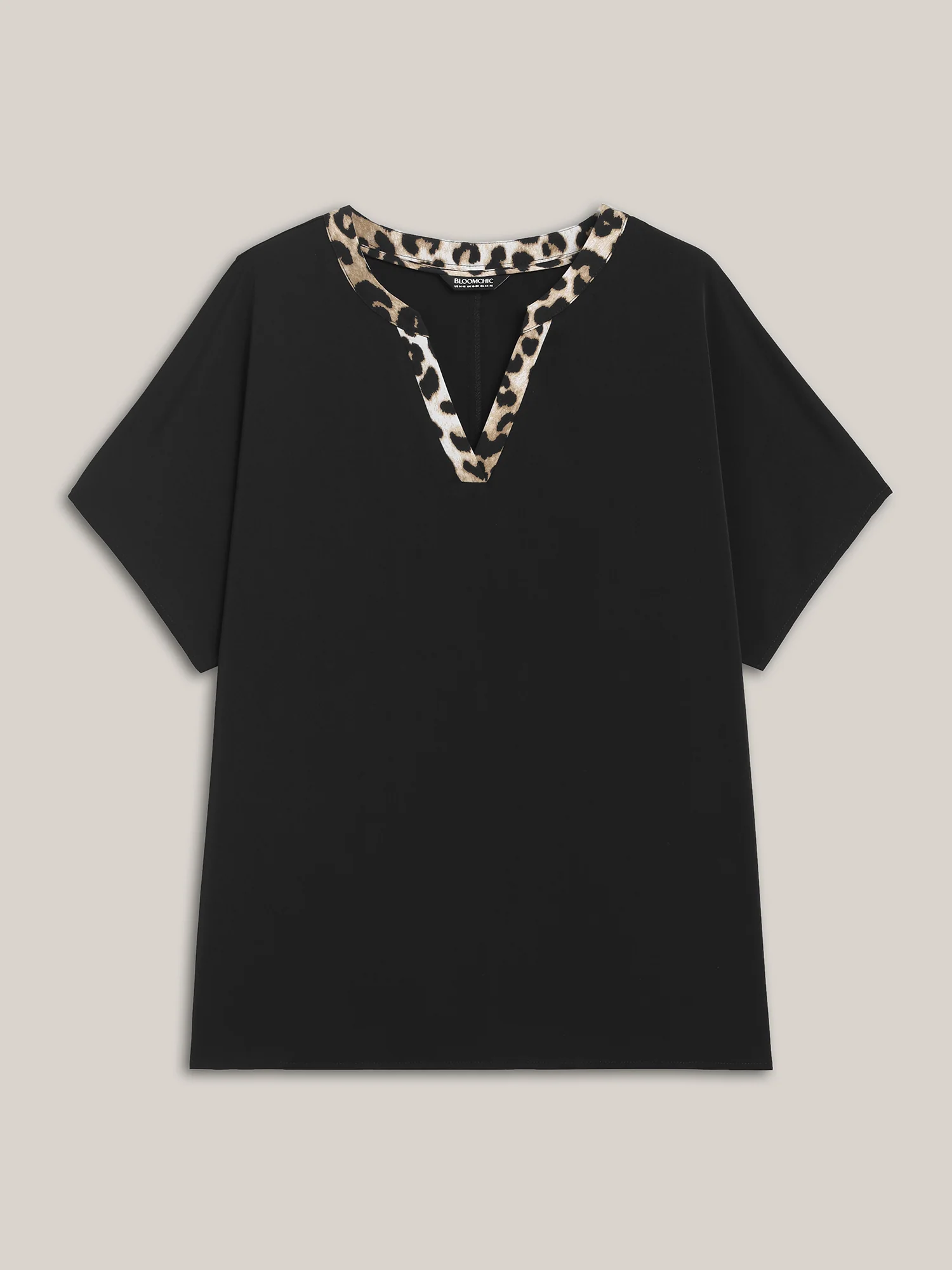Leopard Print Spliced Plain Blouse - Image 6