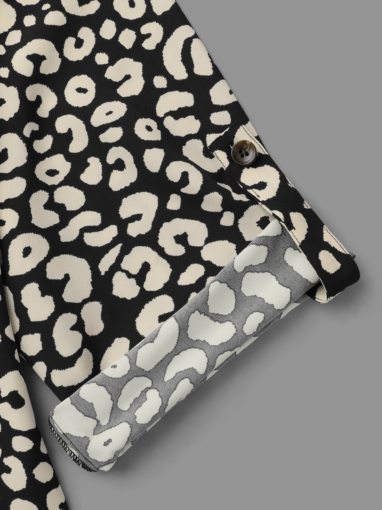 Leopard Print Spliced Tab Sleeve Blouse - Image 6
