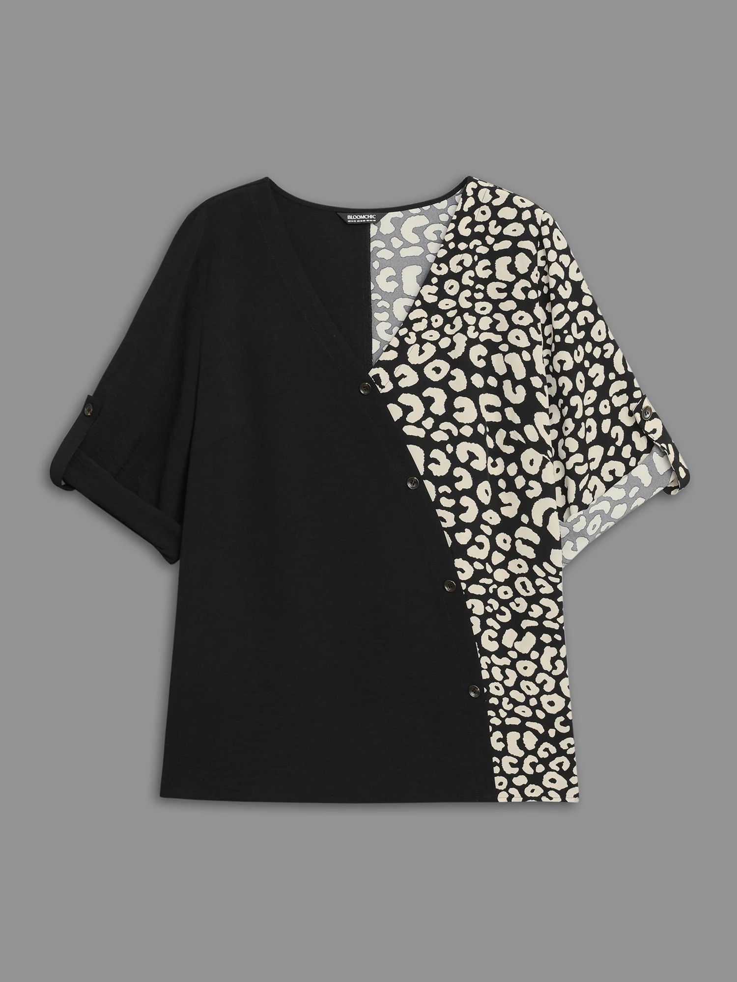 Leopard Print Spliced Tab Sleeve Blouse - Image 8