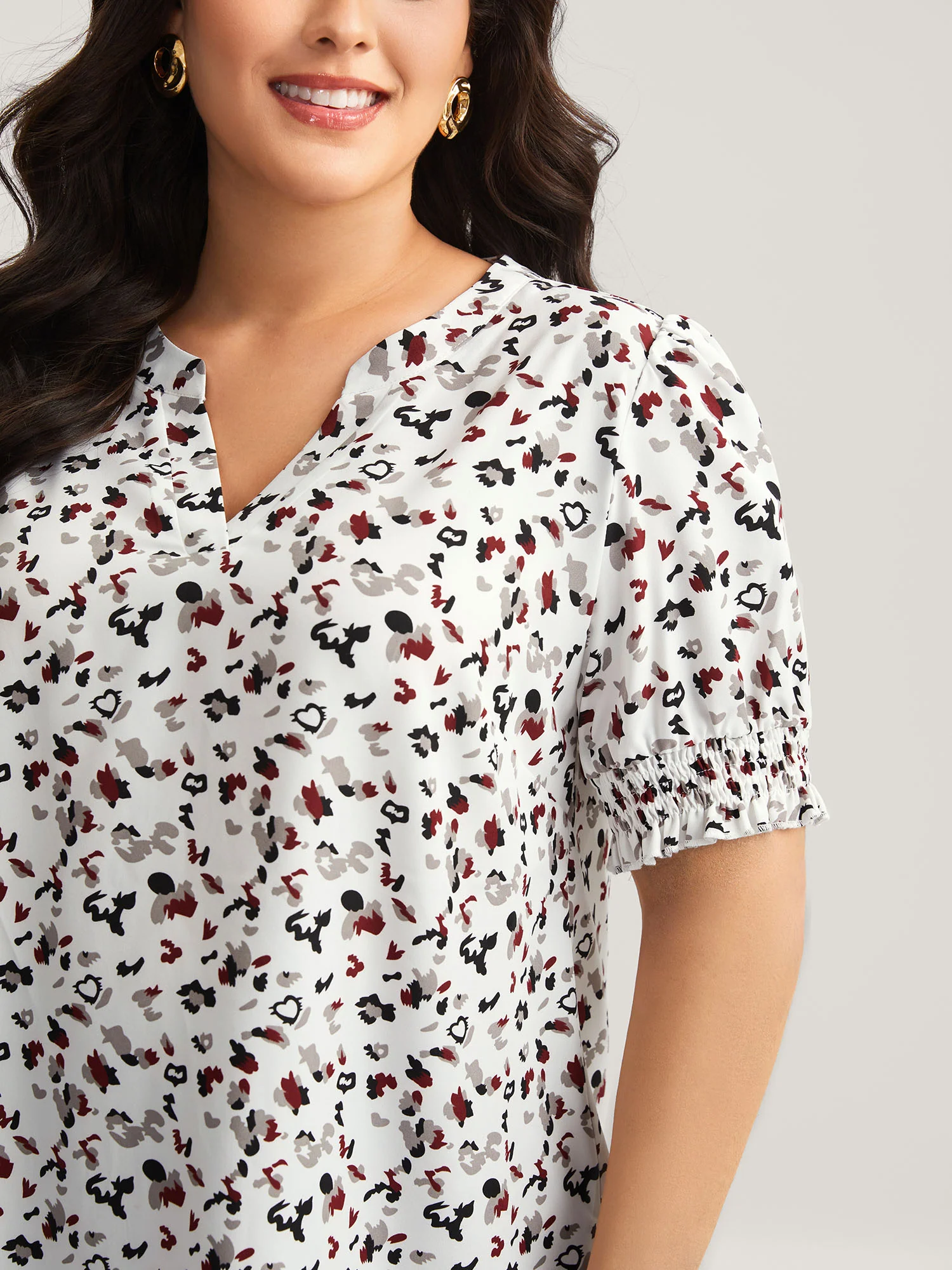 Leopard Print Split Neck Blouse - Image 2