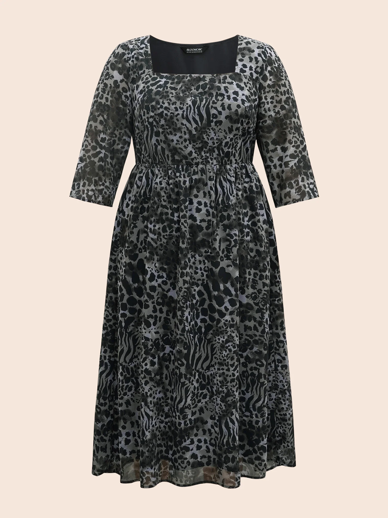 Leopard Print Square Neck Chiffon Dress - Image 7