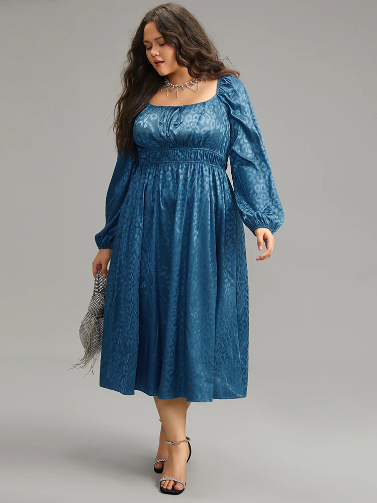 Leopard Print Square Neck Shirred Gathered Dress - Image 2