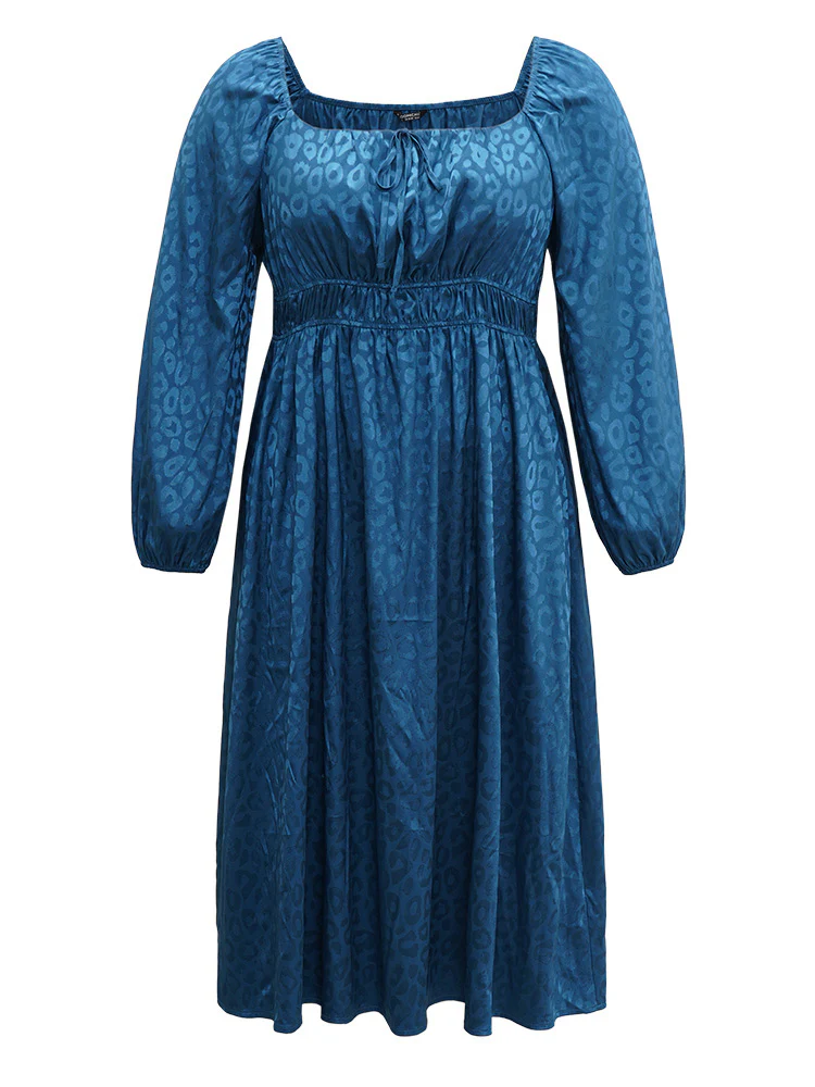 Leopard Print Square Neck Shirred Gathered Dress - Image 8