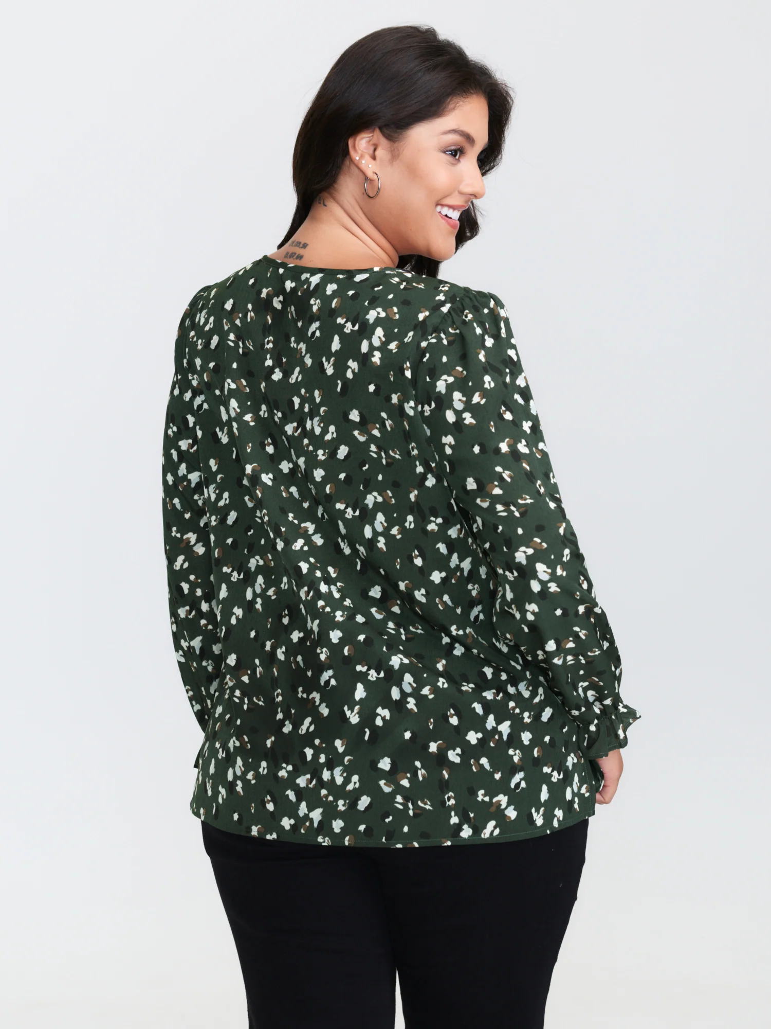 Leopard Print Stretchy Cuff Sleeve Blouse - Image 12