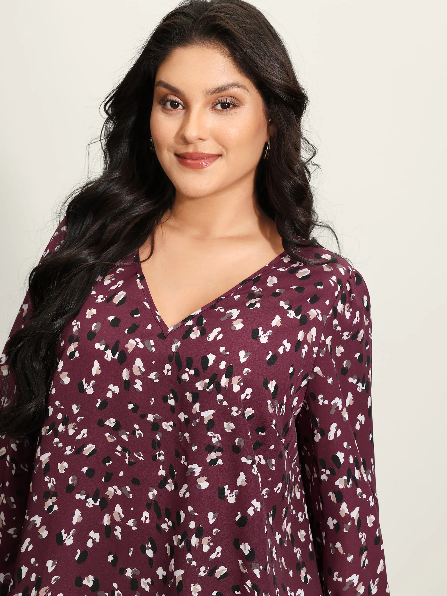 Leopard Print Stretchy Cuff Sleeve Blouse - Image 2