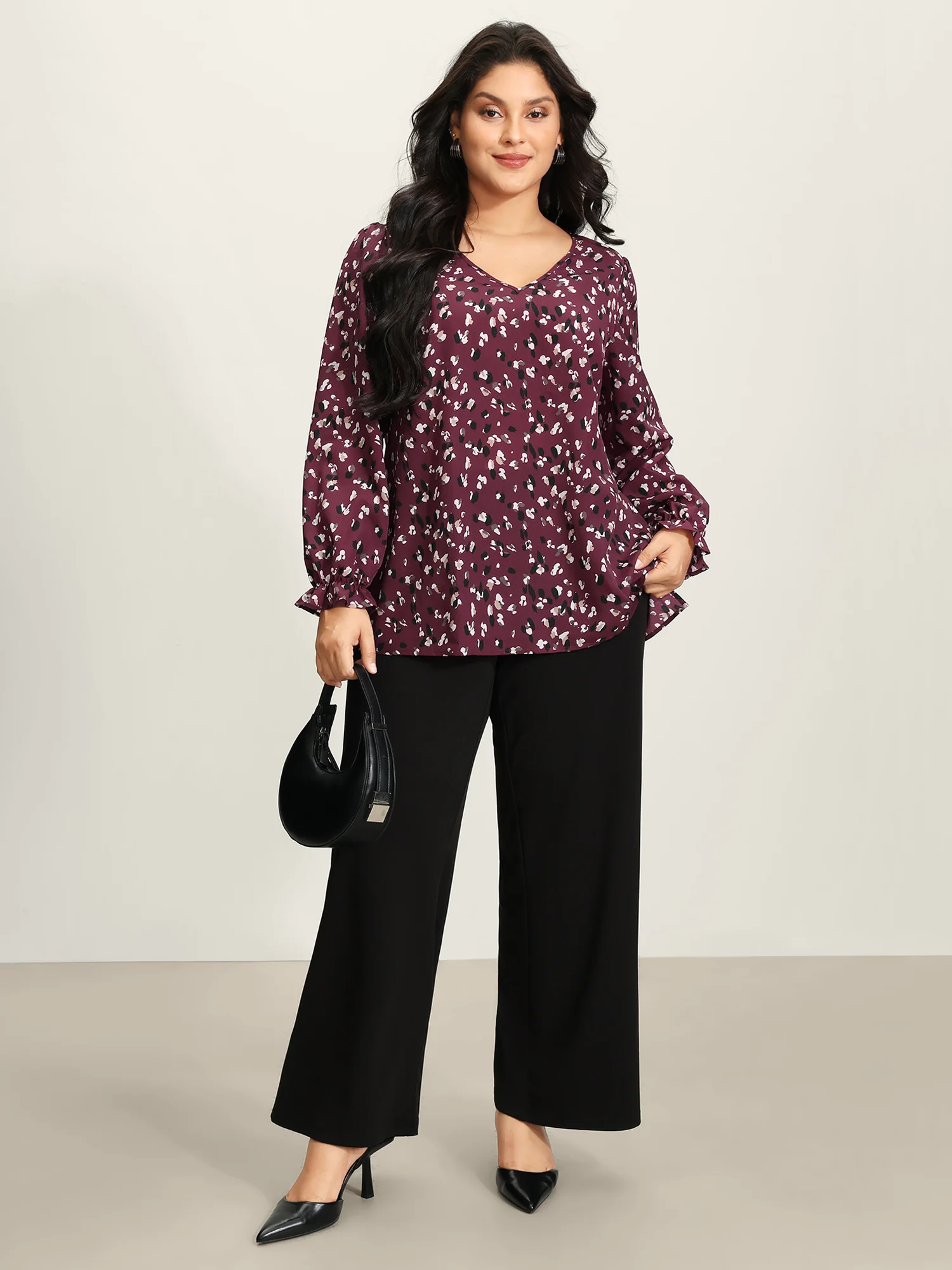 Leopard Print Stretchy Cuff Sleeve Blouse - Image 3