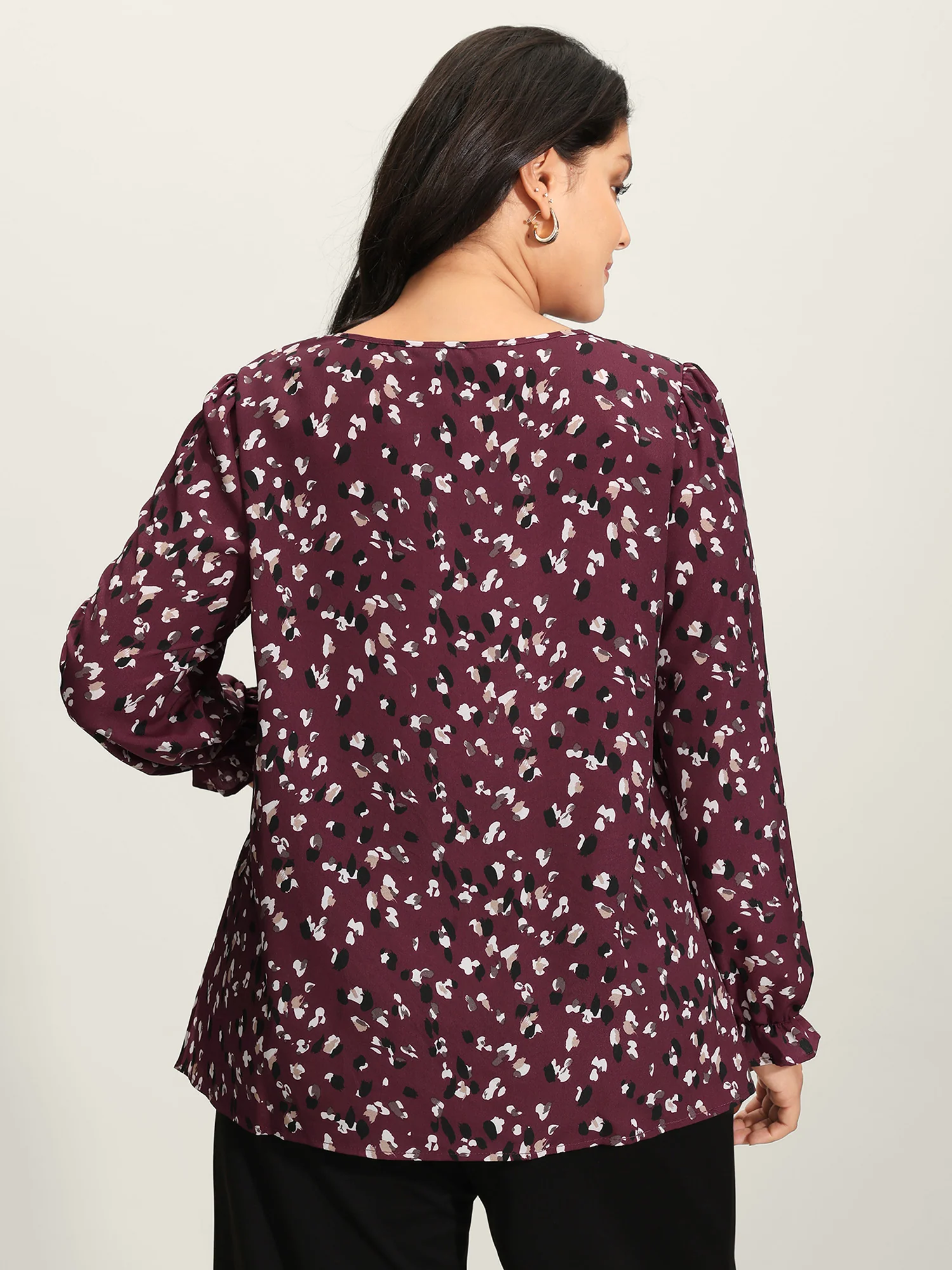 Leopard Print Stretchy Cuff Sleeve Blouse - Image 4