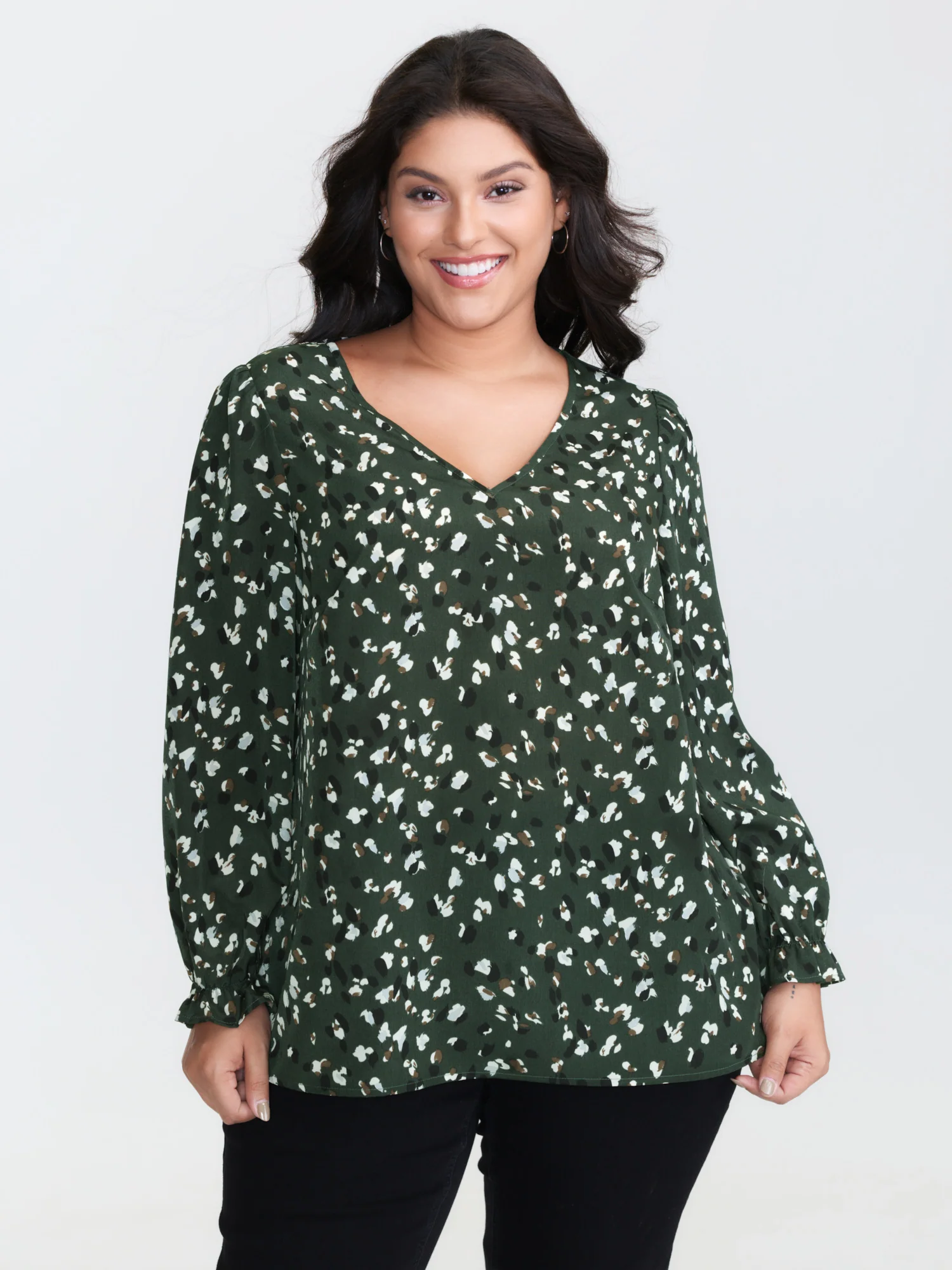 Leopard Print Stretchy Cuff Sleeve Blouse - Image 8
