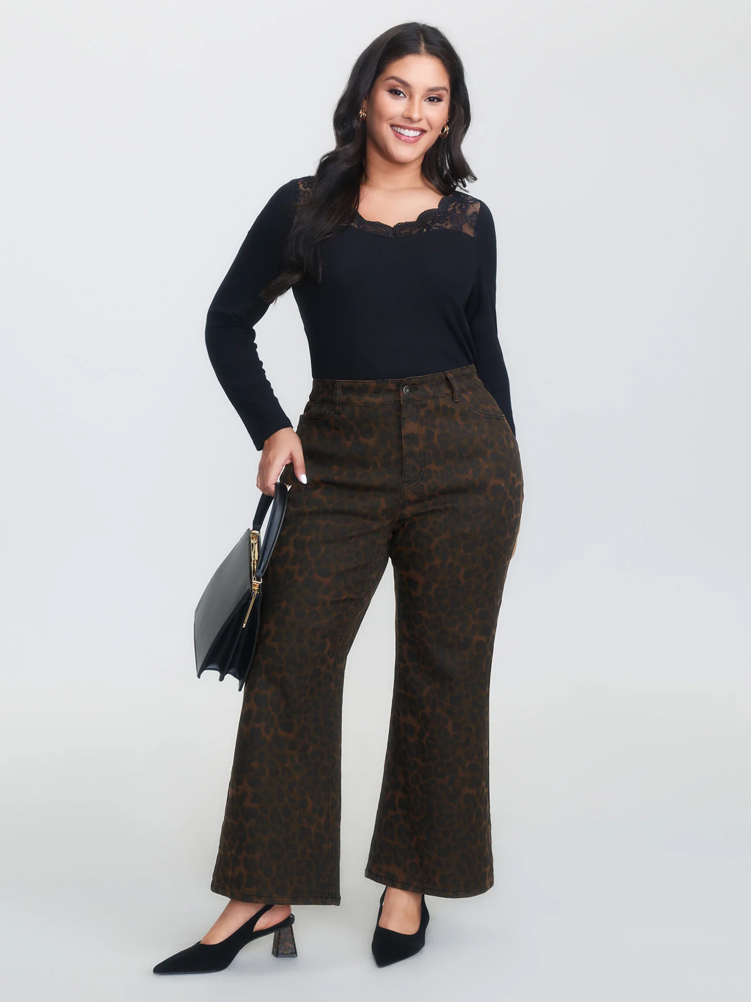 Leopard Print High-Rise Flare Jeans - Image 2