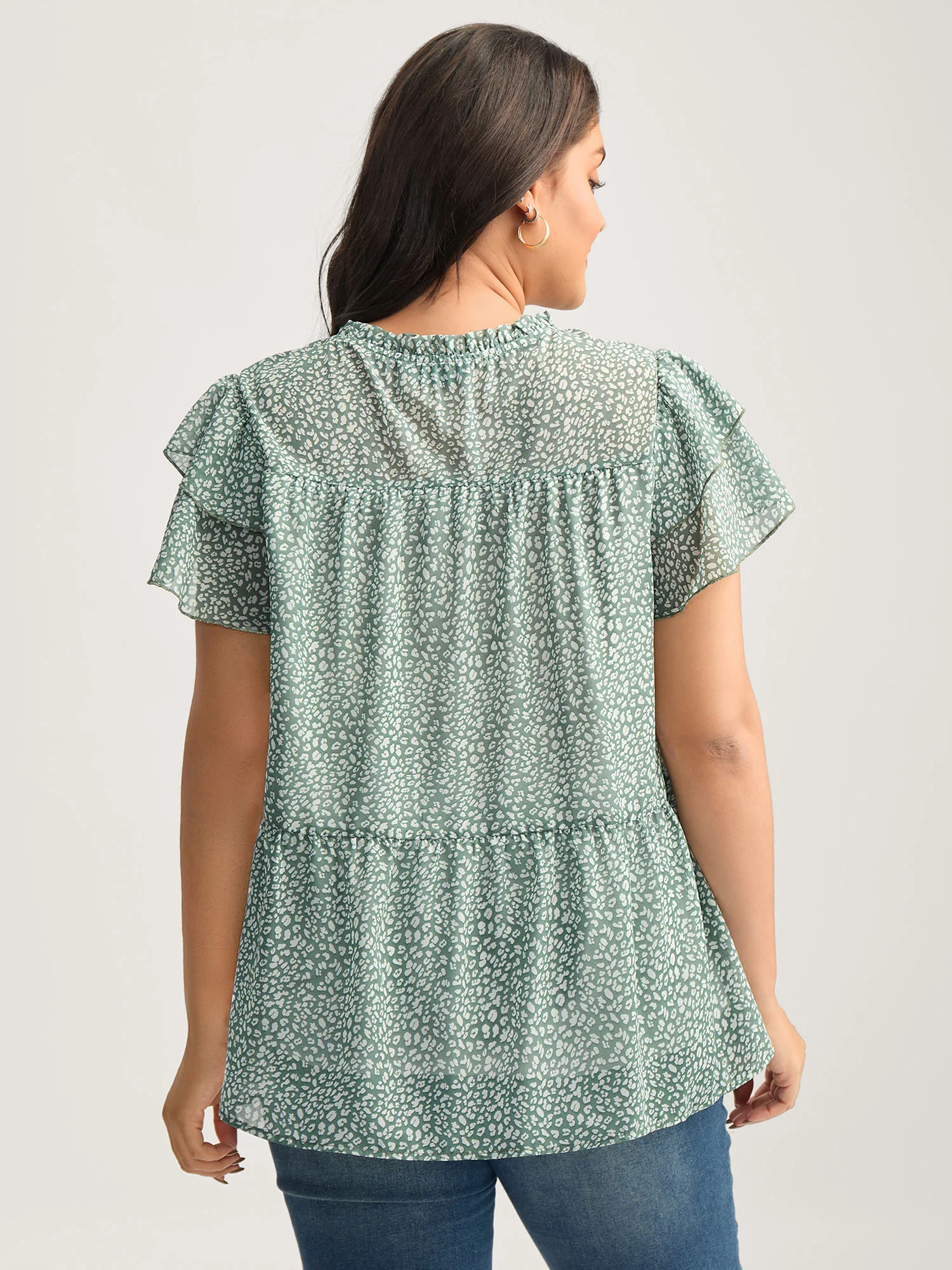 Leopard Print Stretchy Neck Flowy Blouse - Image 4