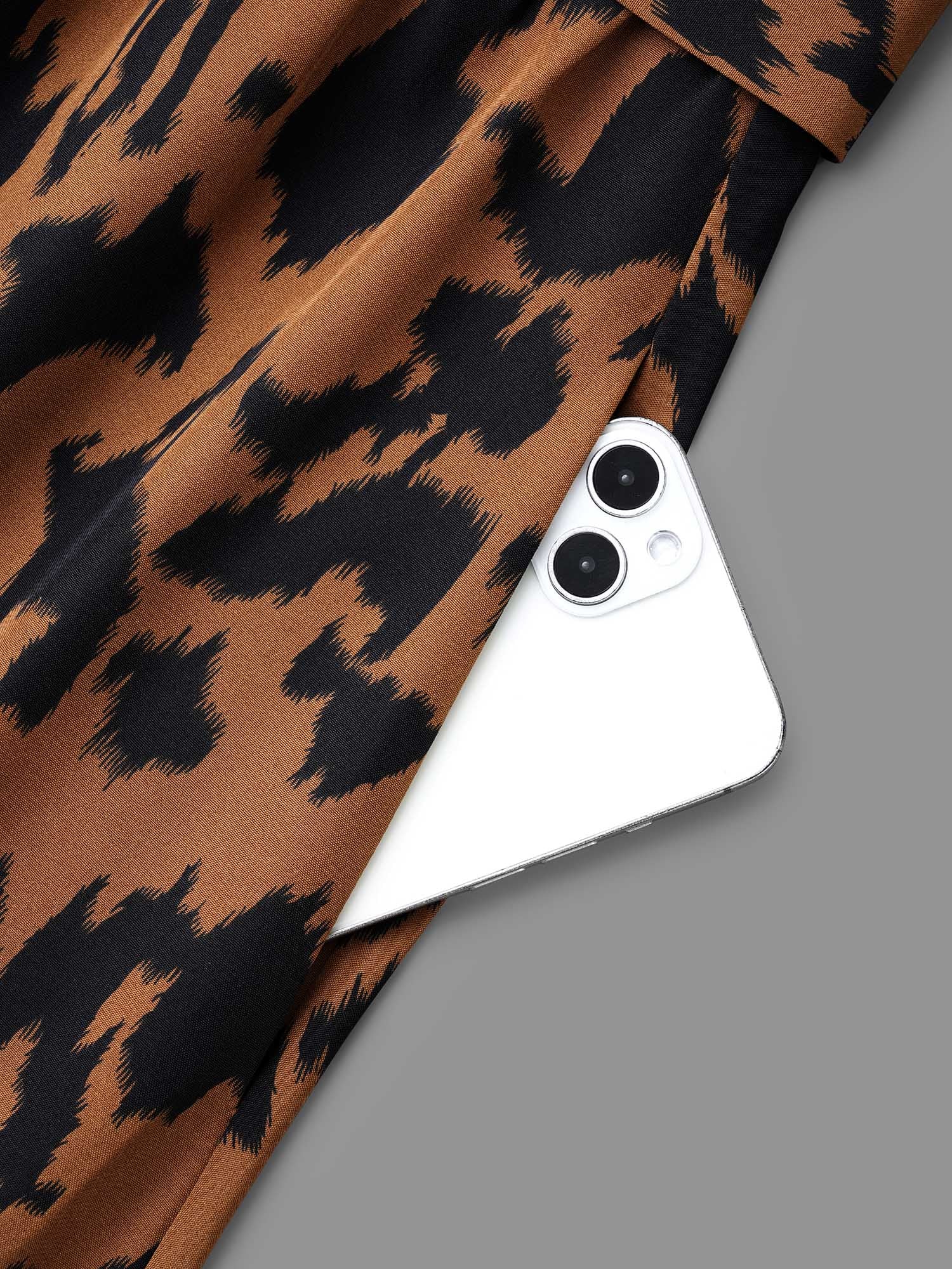Leopard Print Stretchy Waist Belted Dress - Image 8