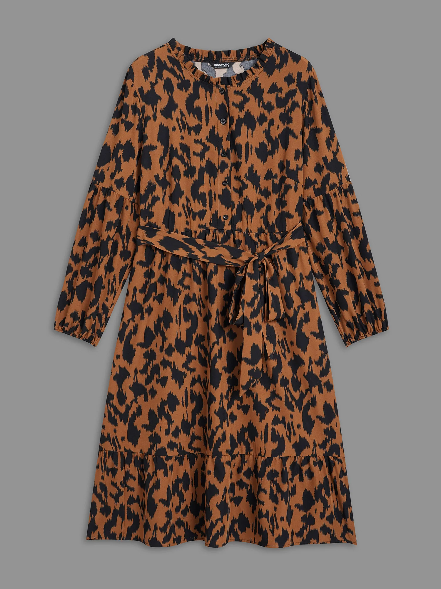 Leopard Print Stretchy Waist Belted Dress - Image 9