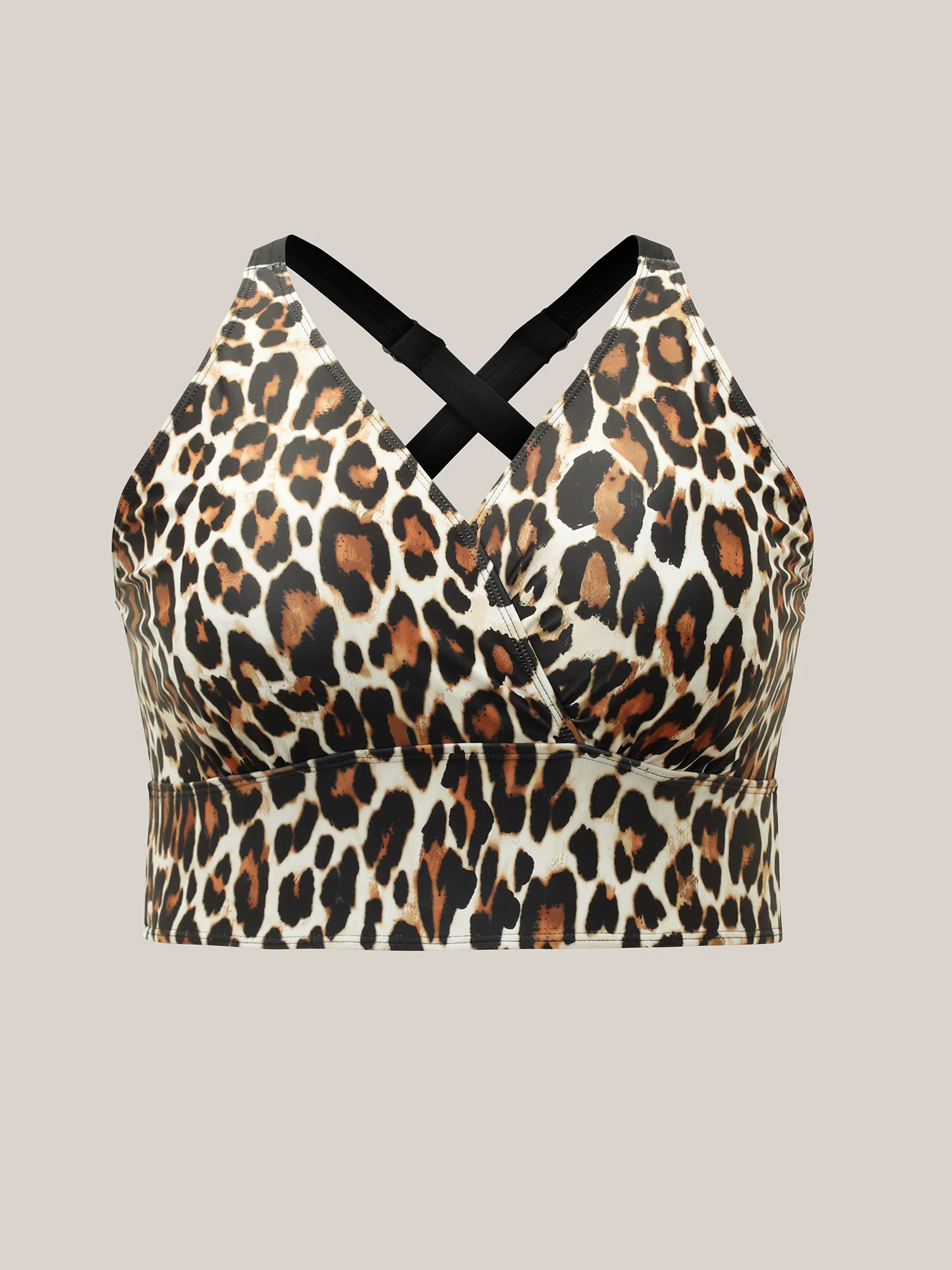Leopard Print Surplice Neck Swim Top - Image 6