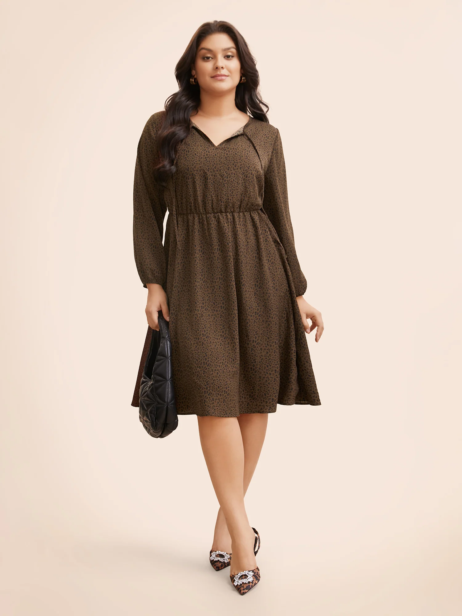 Leopard Print Tie Knot Gathered Dress - Image 2