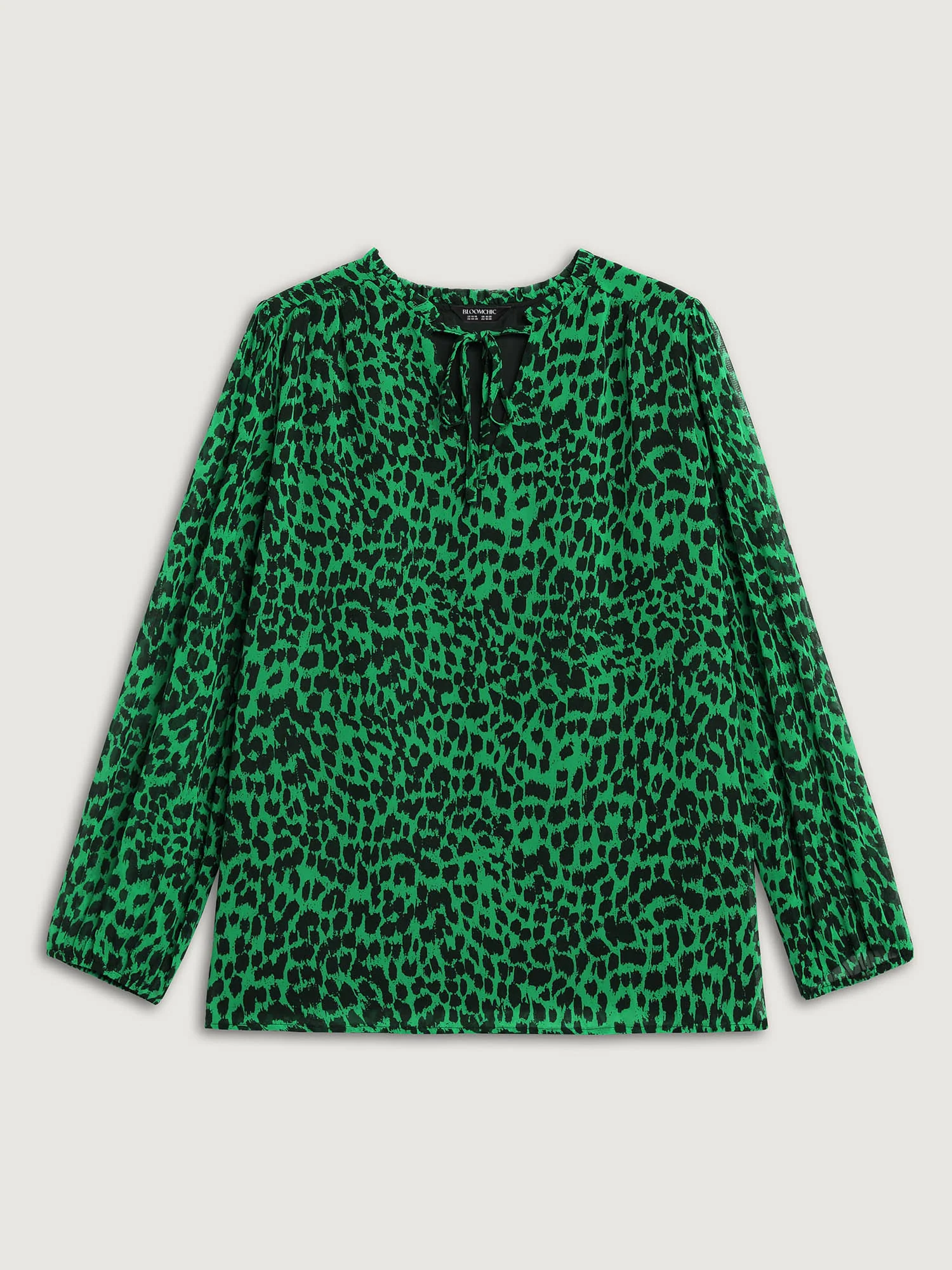 Leopard Print Tie Knot Lantern Sleeve Blouse - Image 7