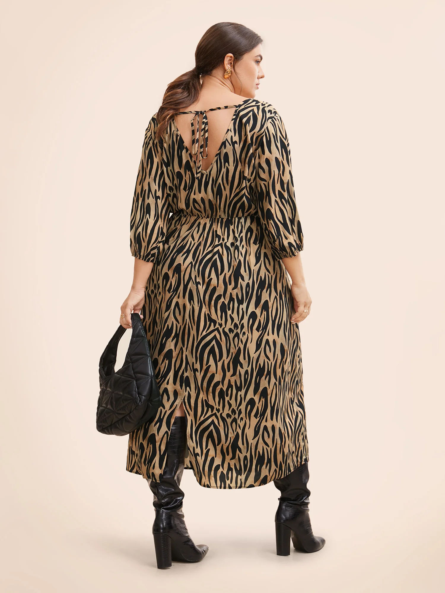 Leopard Print Tie Knot Lantern Sleeve Dress - Image 2