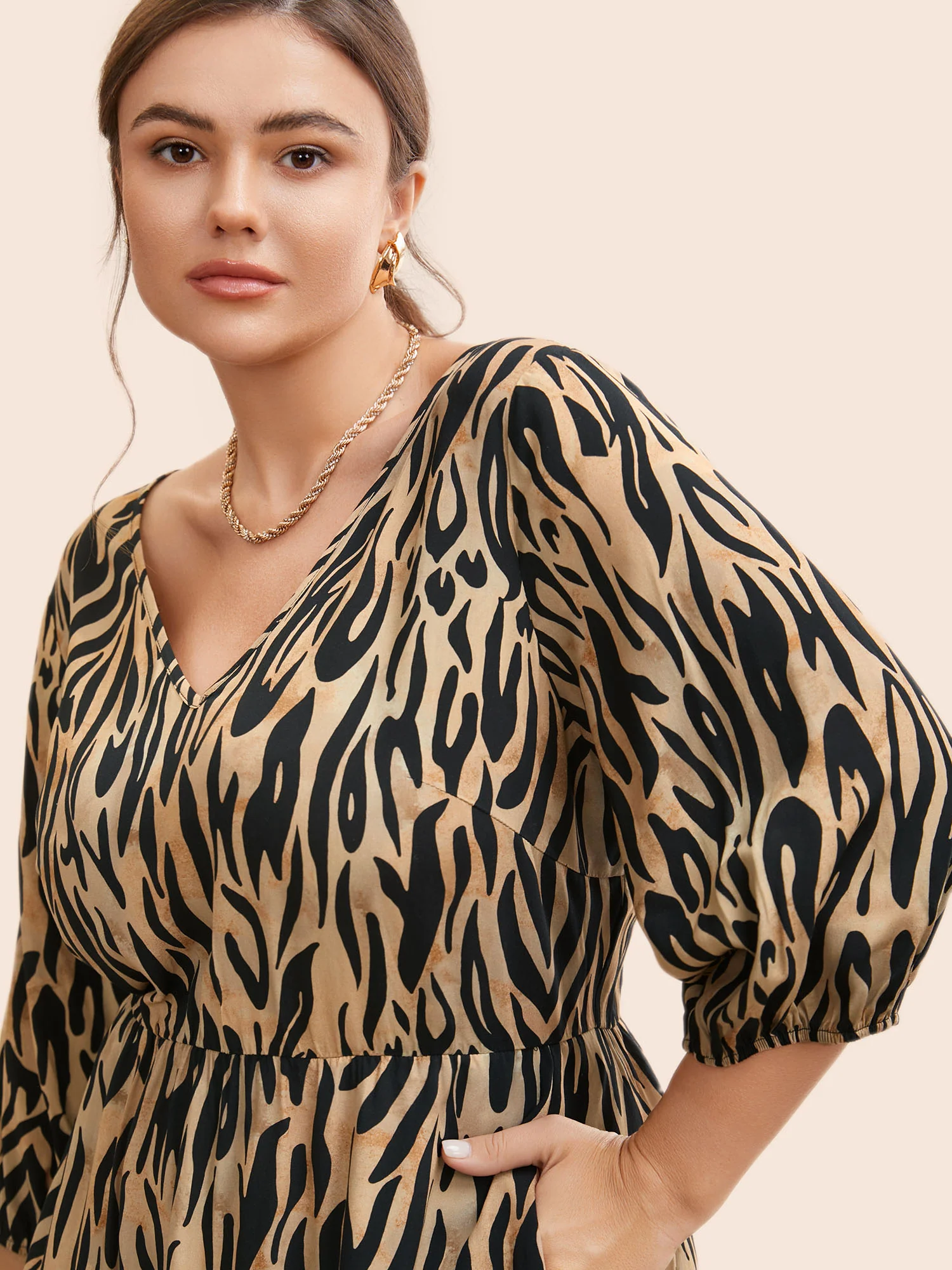 Leopard Print Tie Knot Lantern Sleeve Dress - Image 4