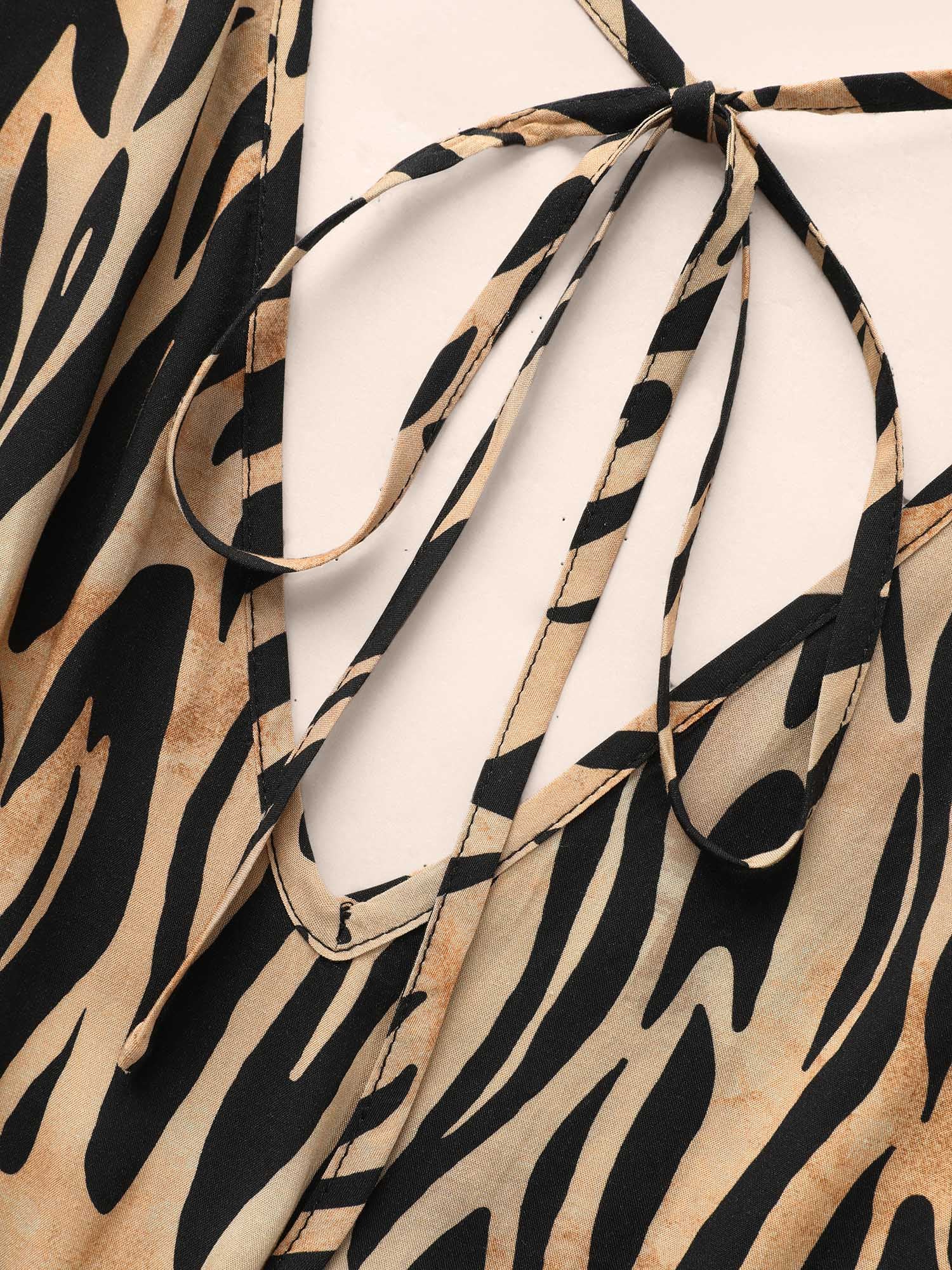 Leopard Print Tie Knot Lantern Sleeve Dress - Image 6