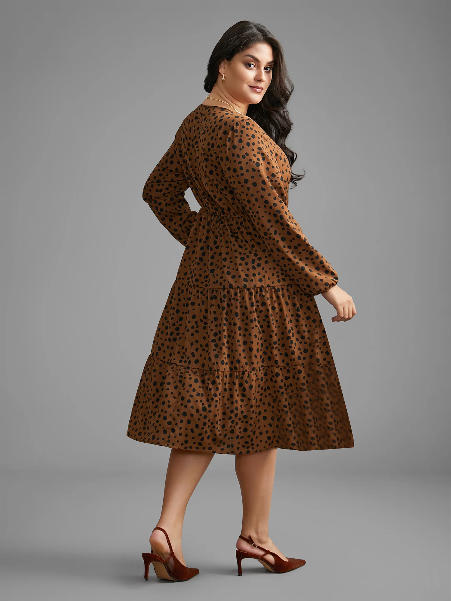 Leopard Print Tie Knot Ruffle Layered Hem Dress - Image 3