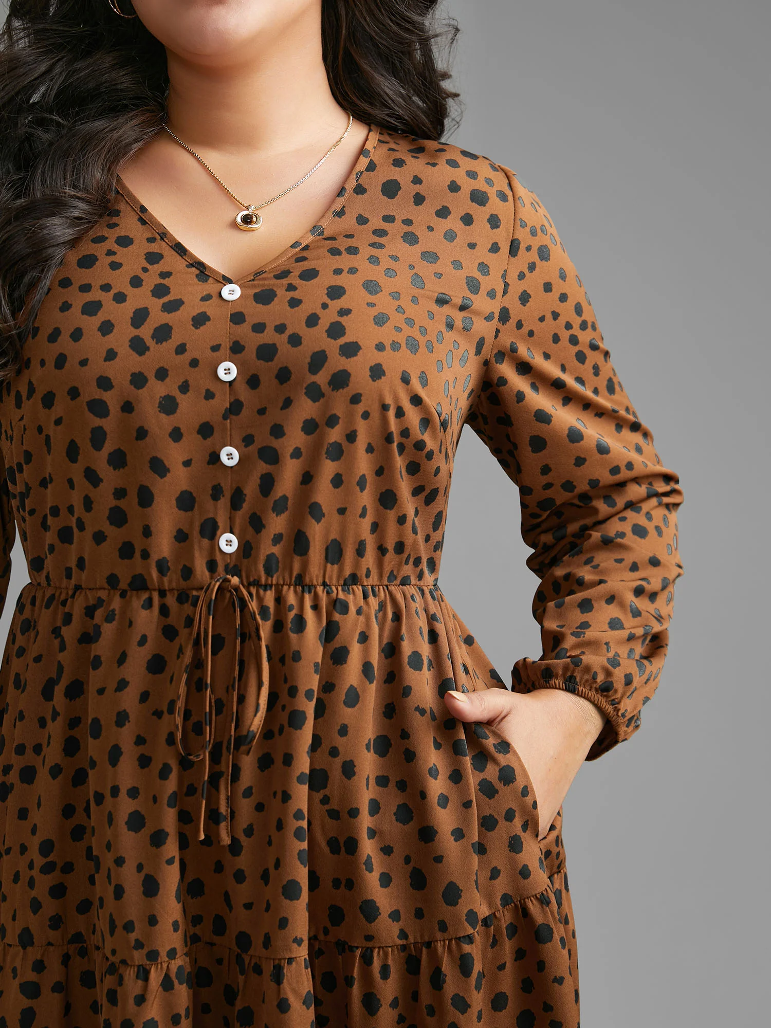 Leopard Print Tie Knot Ruffle Layered Hem Dress - Image 4