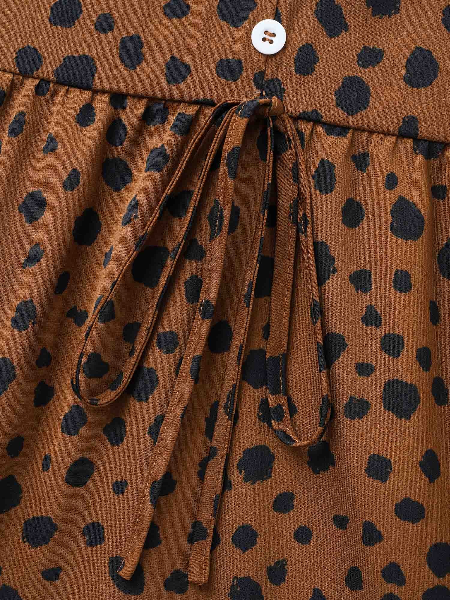 Leopard Print Tie Knot Ruffle Layered Hem Dress - Image 5