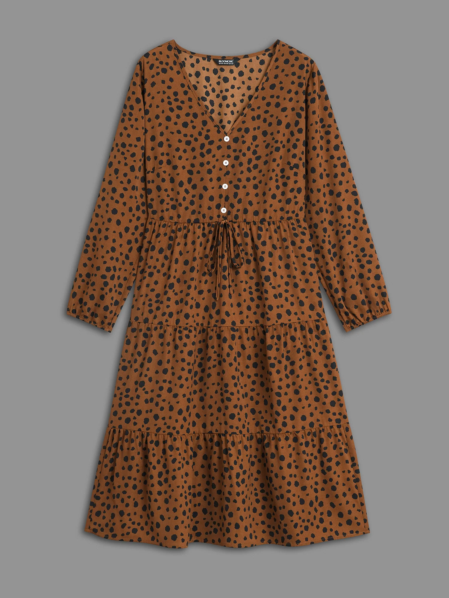 Leopard Print Tie Knot Ruffle Layered Hem Dress - Image 7