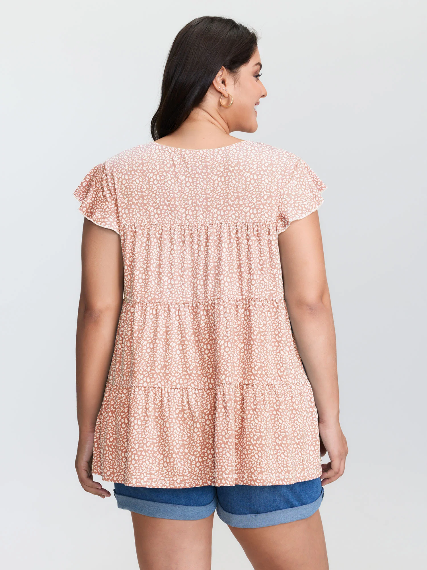Leopard Print Tiered Flutter Sleeve Knit Top - Image 11