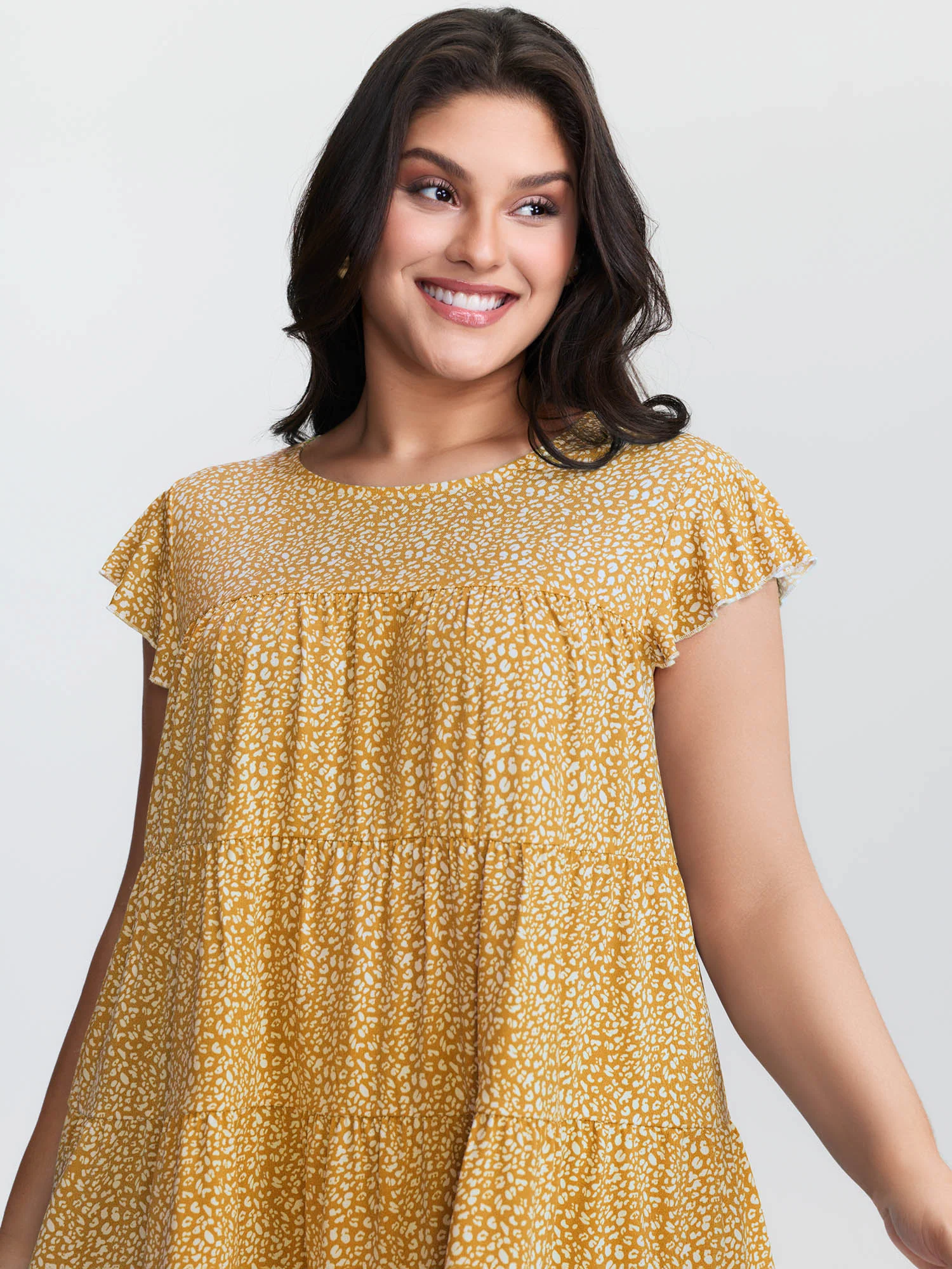 Leopard Print Tiered Flutter Sleeve Knit Top - Image 13