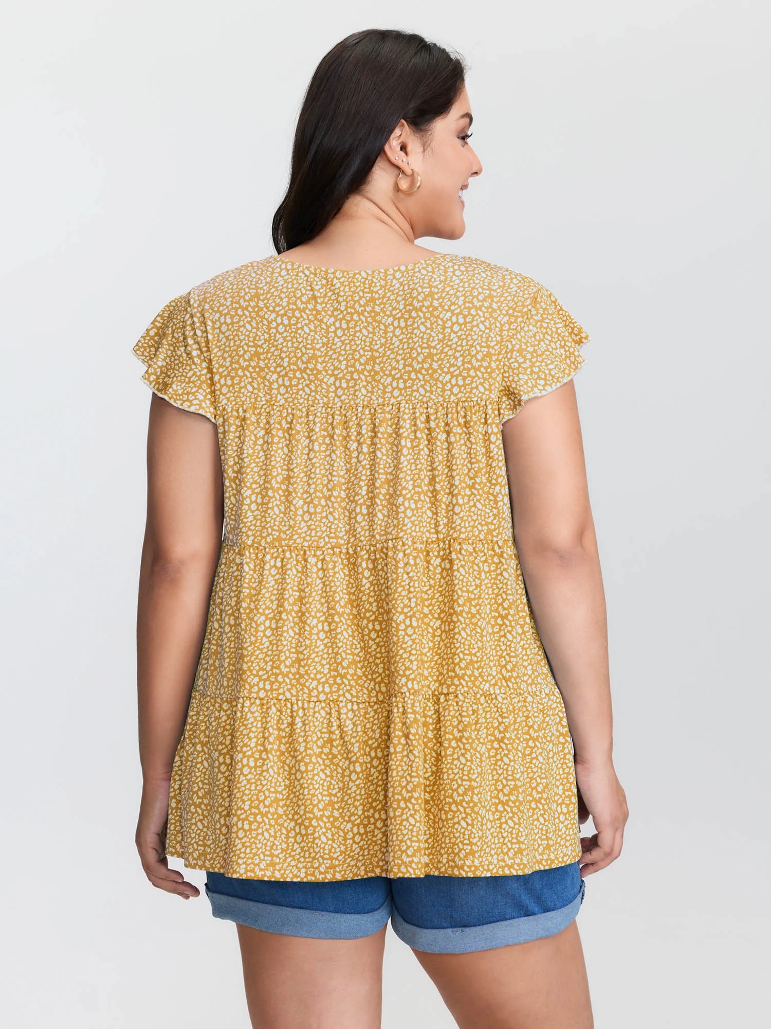 Leopard Print Tiered Flutter Sleeve Knit Top - Image 15